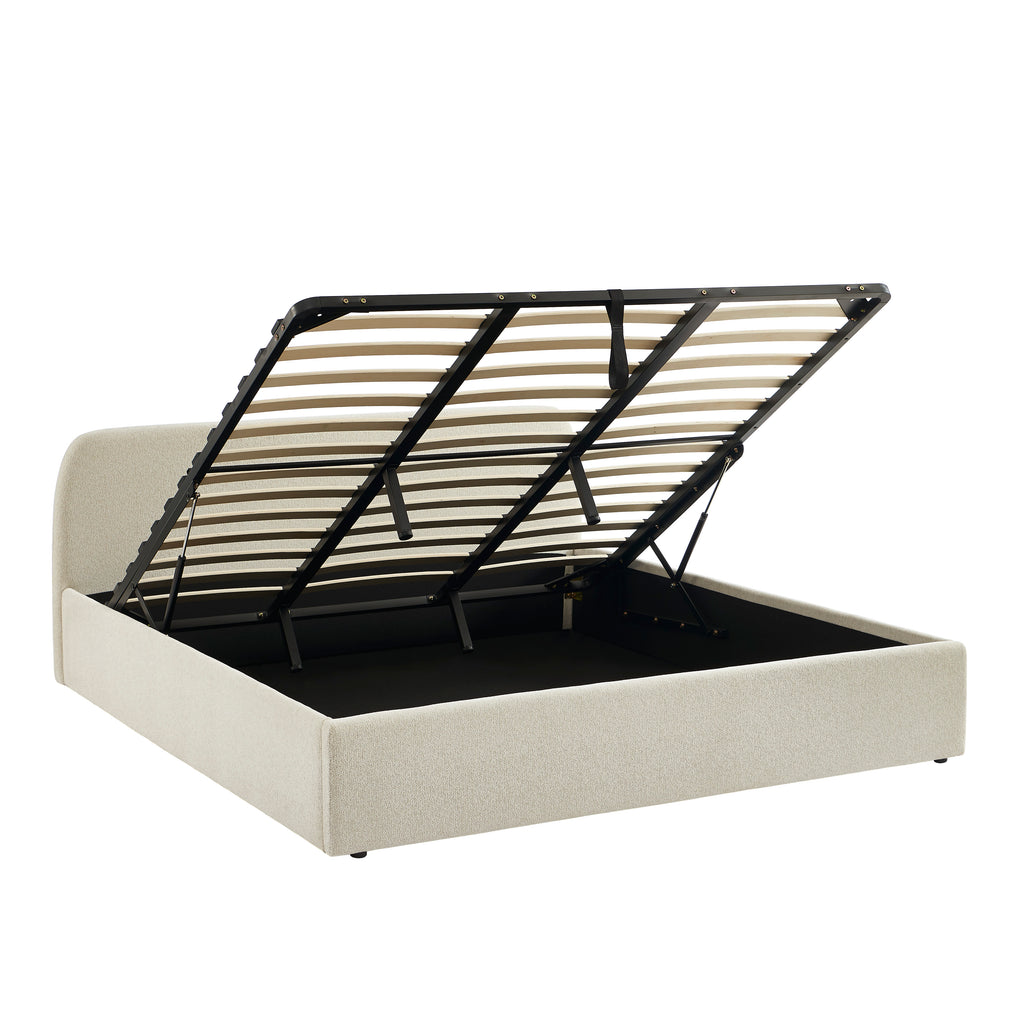 GELA Upholstered Storage Bed with Slatted Base – Beige