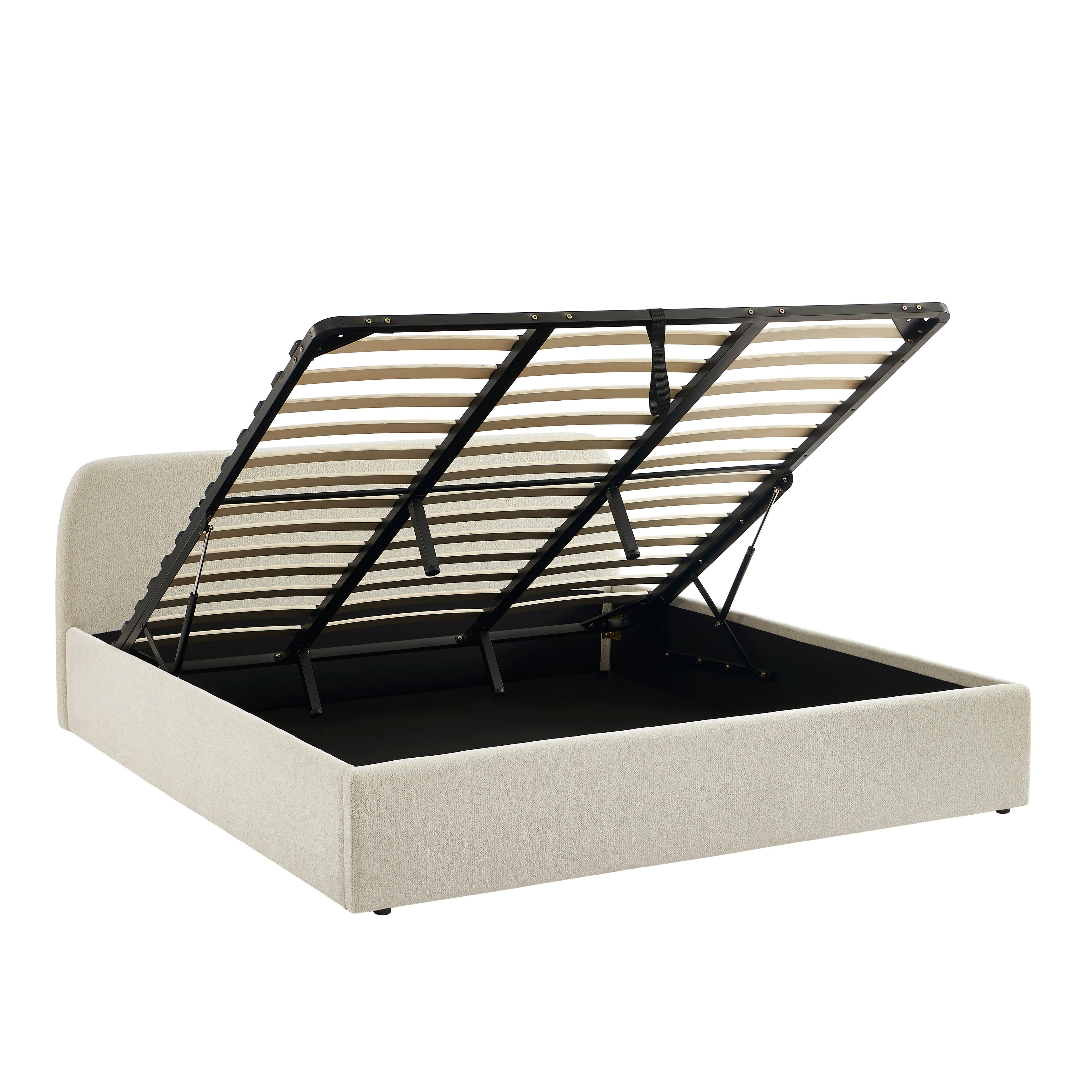 GELA Upholstered Storage Bed with Slatted Base – Beige