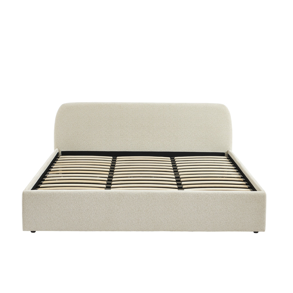 GELA Upholstered Storage Bed with Slatted Base – Beige