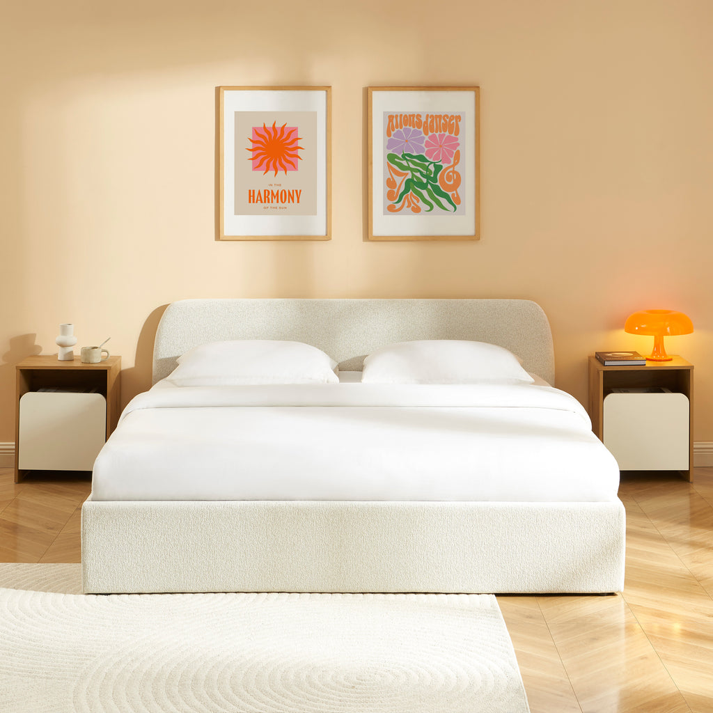 GELA Upholstered Storage Bed with Slatted Base – Beige