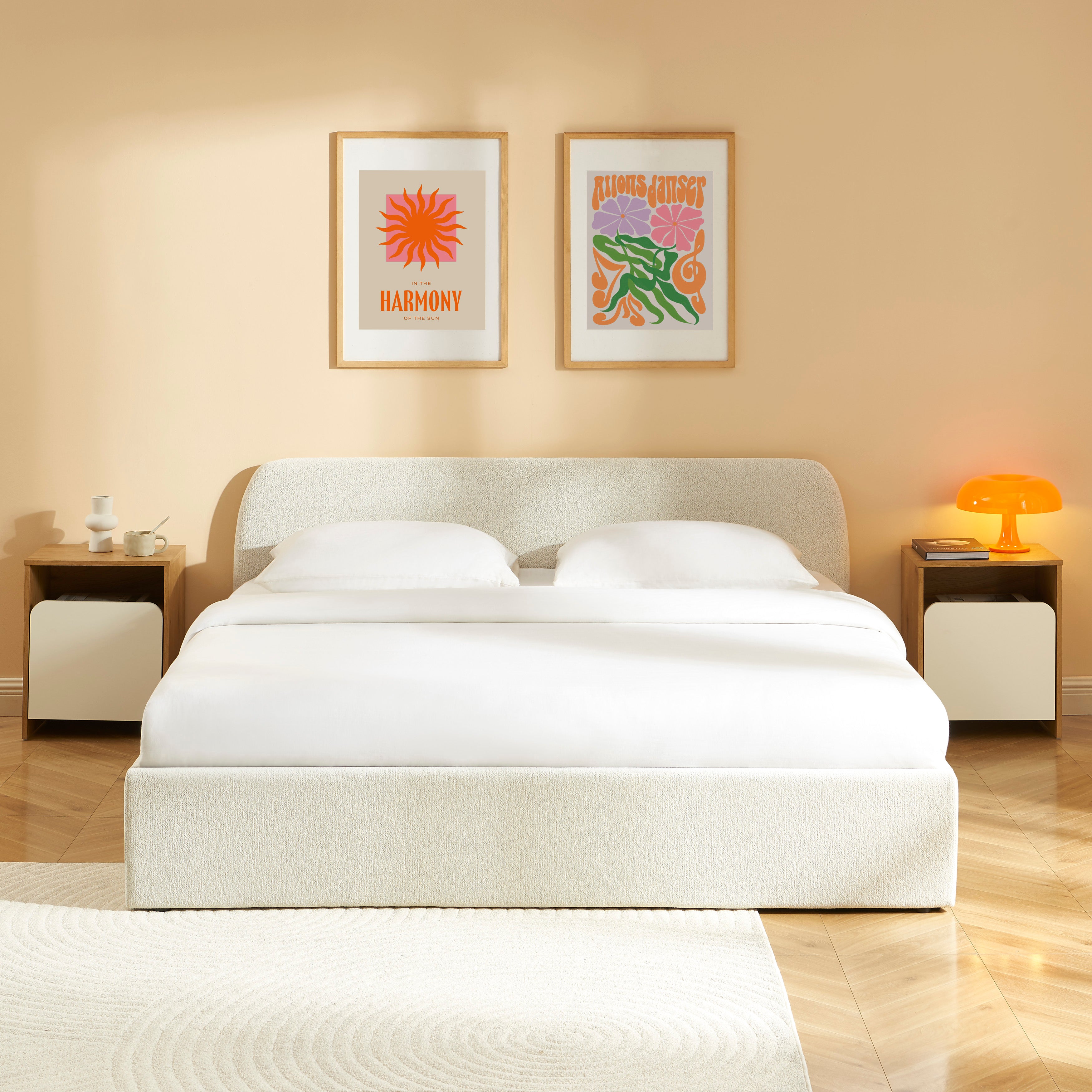 GELA Upholstered Storage Bed with Slatted Base – Beige