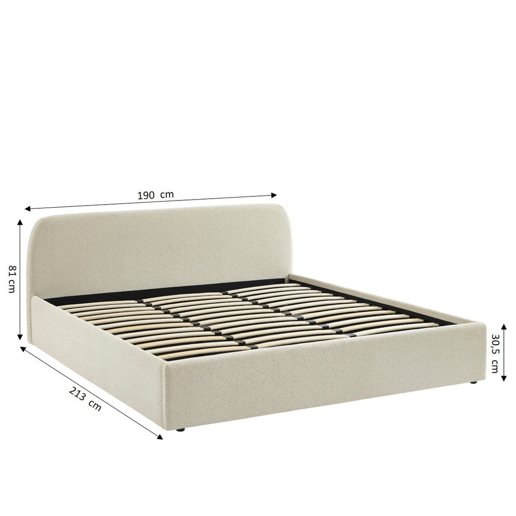 GELA Upholstered Storage Bed with Slatted Base – Beige