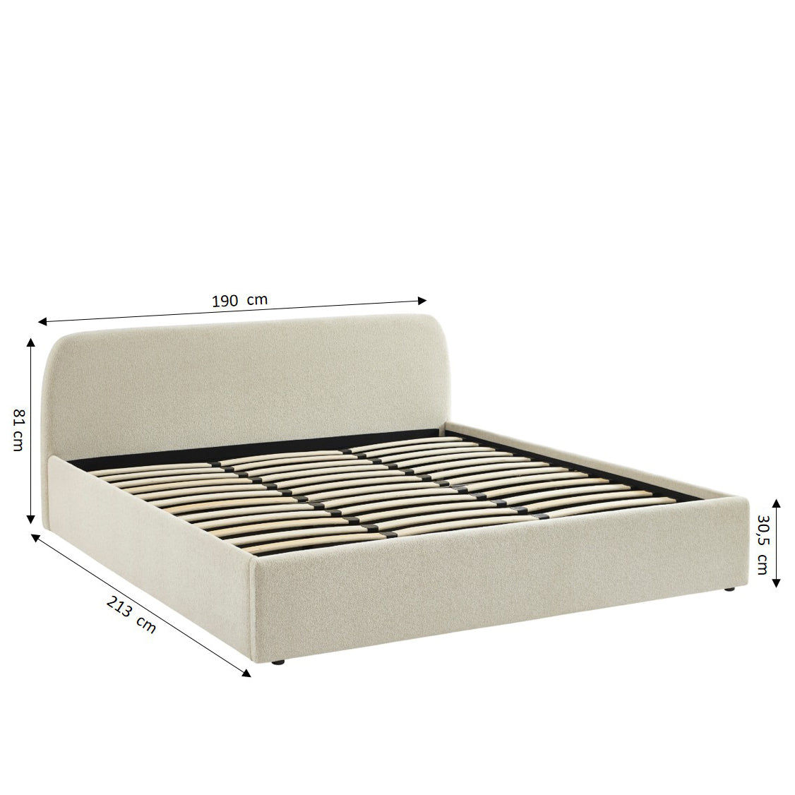 GELA Upholstered Storage Bed with Slatted Base – Beige