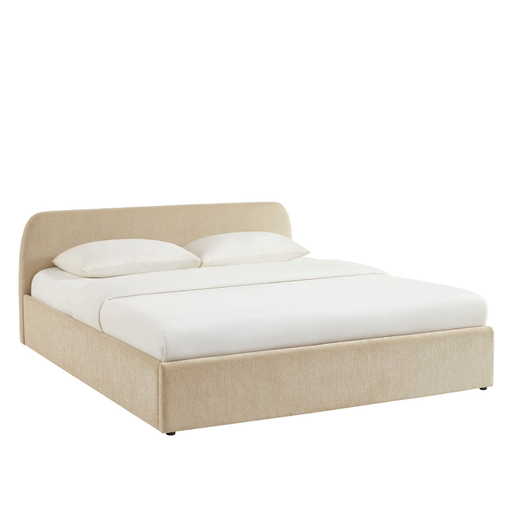 GELA Upholstered Storage Bed with Slatted Base – Greige