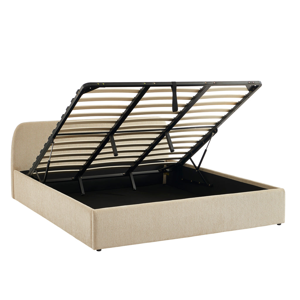 GELA Upholstered Storage Bed with Slatted Base – Greige