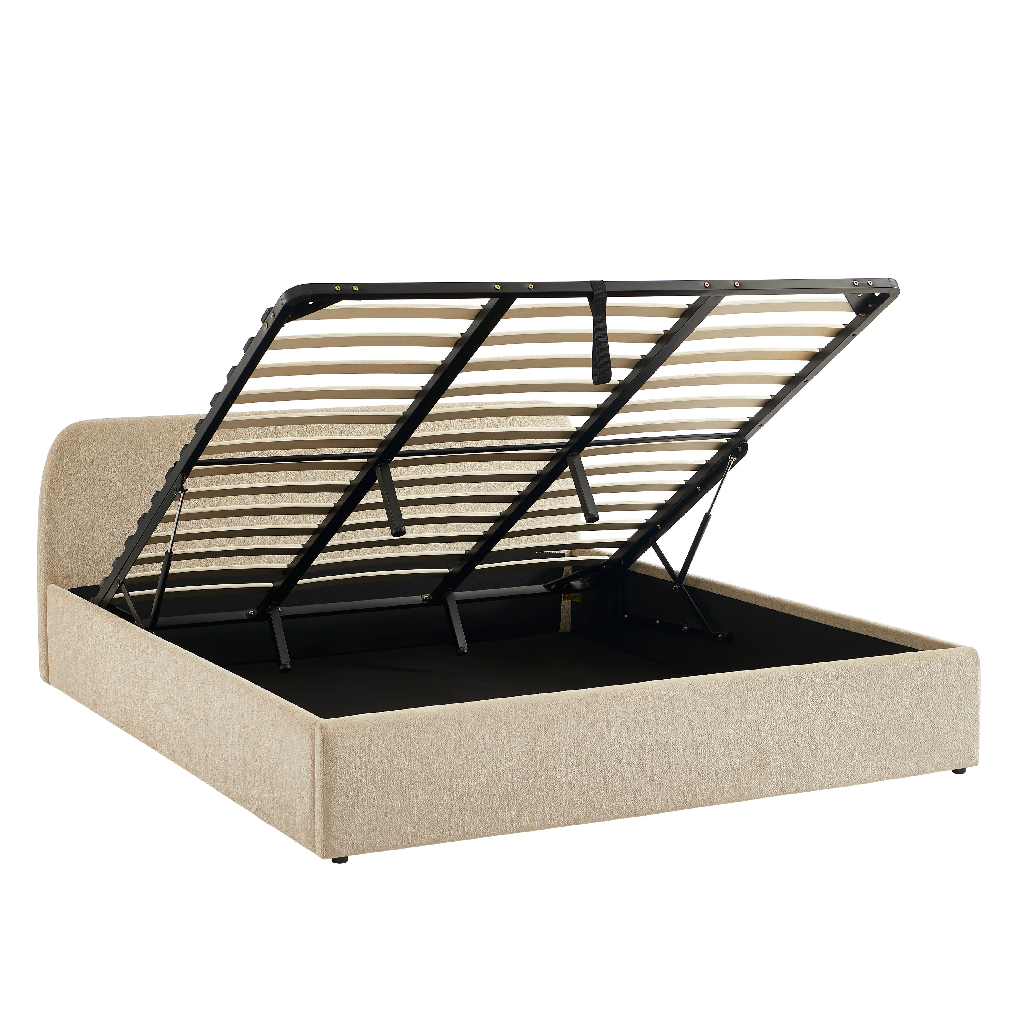 GELA Upholstered Storage Bed with Slatted Base – Greige