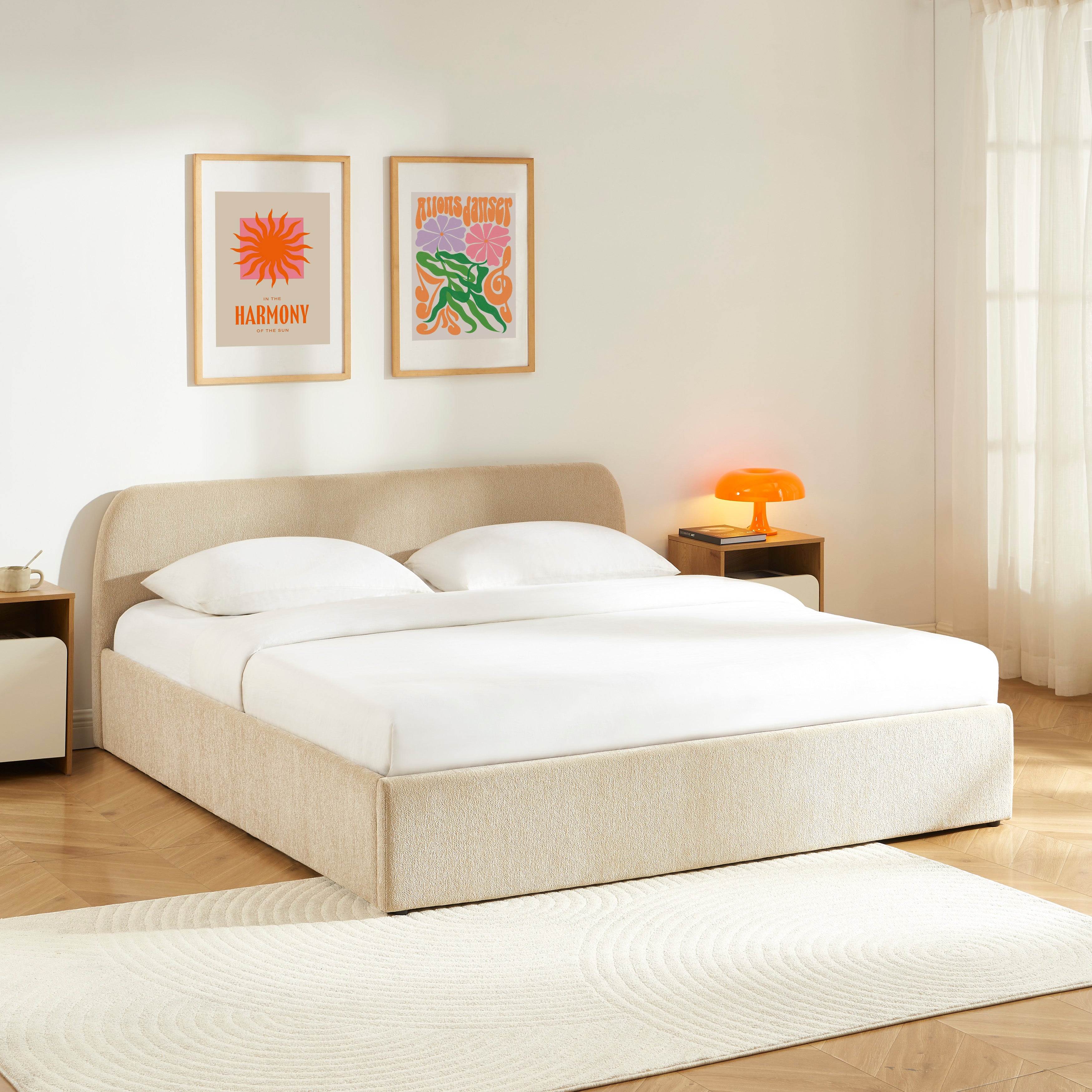 GELA Upholstered Storage Bed with Slatted Base – Greige