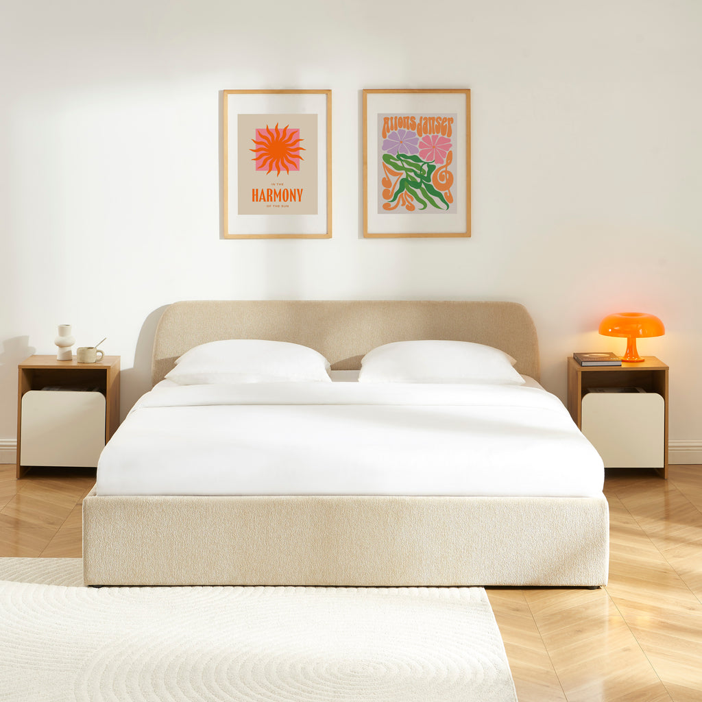 GELA Upholstered Storage Bed with Slatted Base – Greige