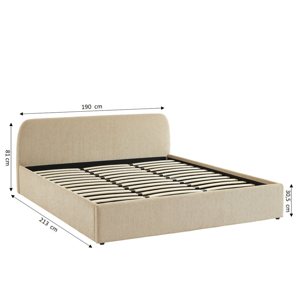 GELA Upholstered Storage Bed with Slatted Base – Greige