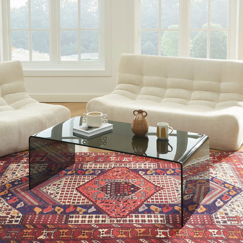 GINZA Tempered Glass and Metal Coffee Table – Black
