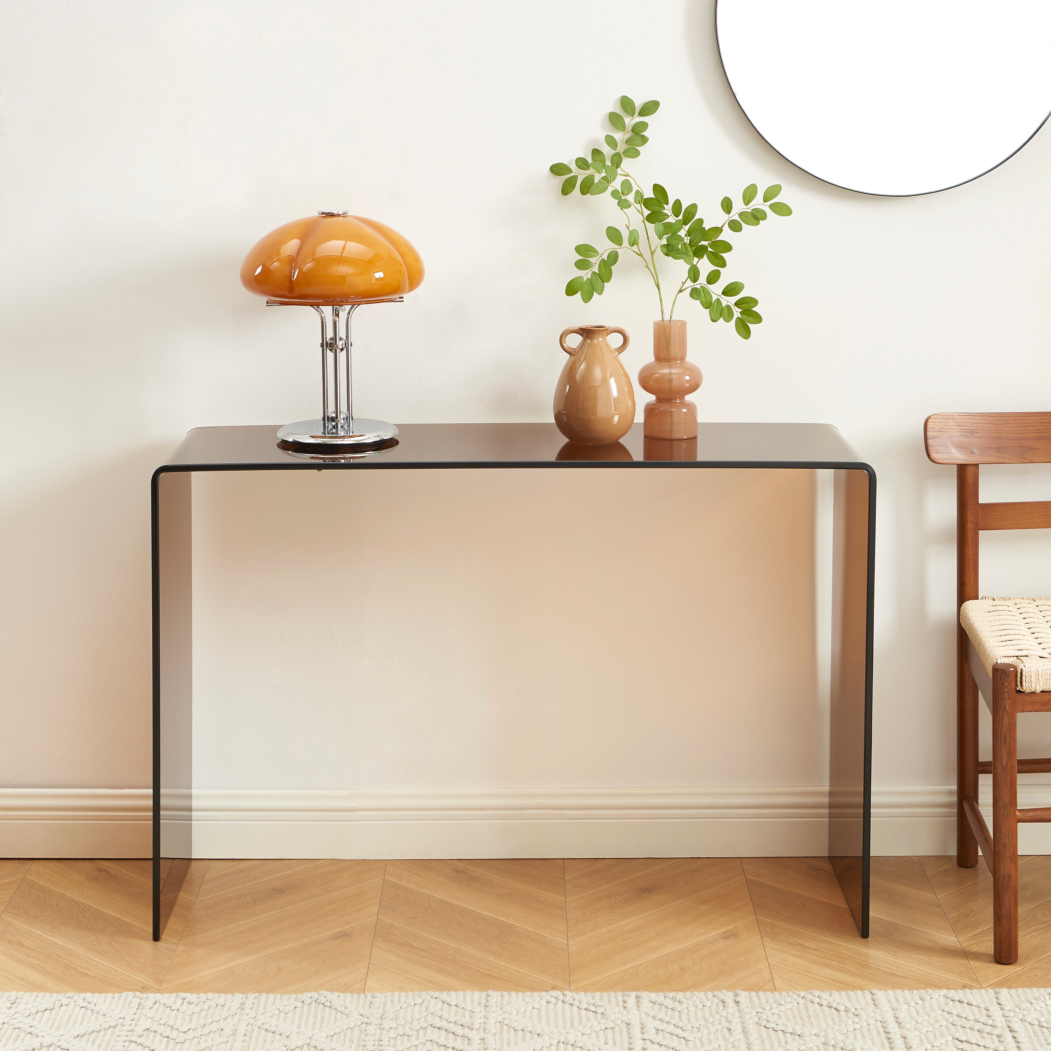 GINZA Tempered Glass and Metal Console Table