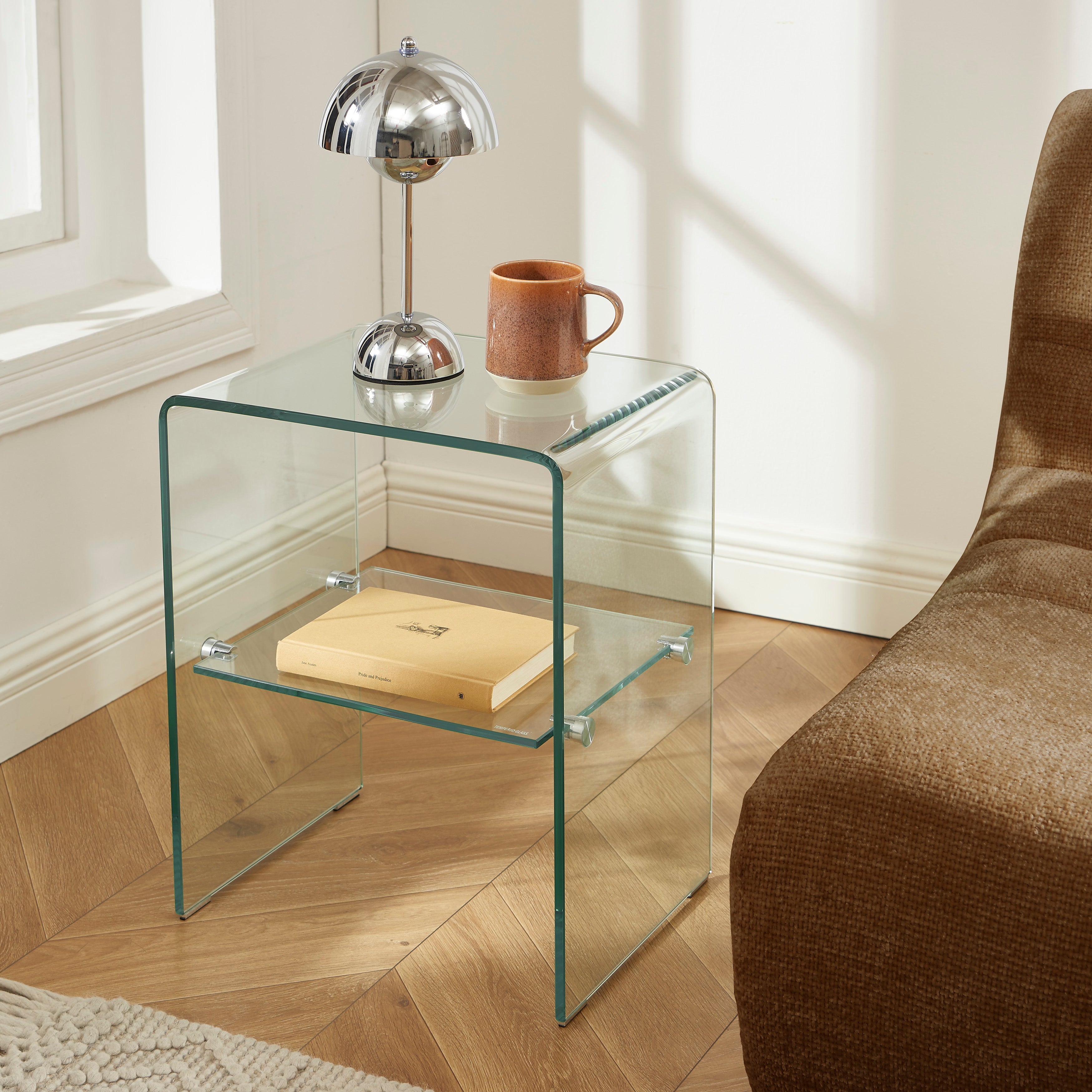 GINZA Tempered Glass and Metal Nightstand