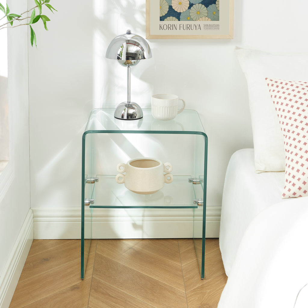 GINZA Tempered Glass and Metal Nightstand