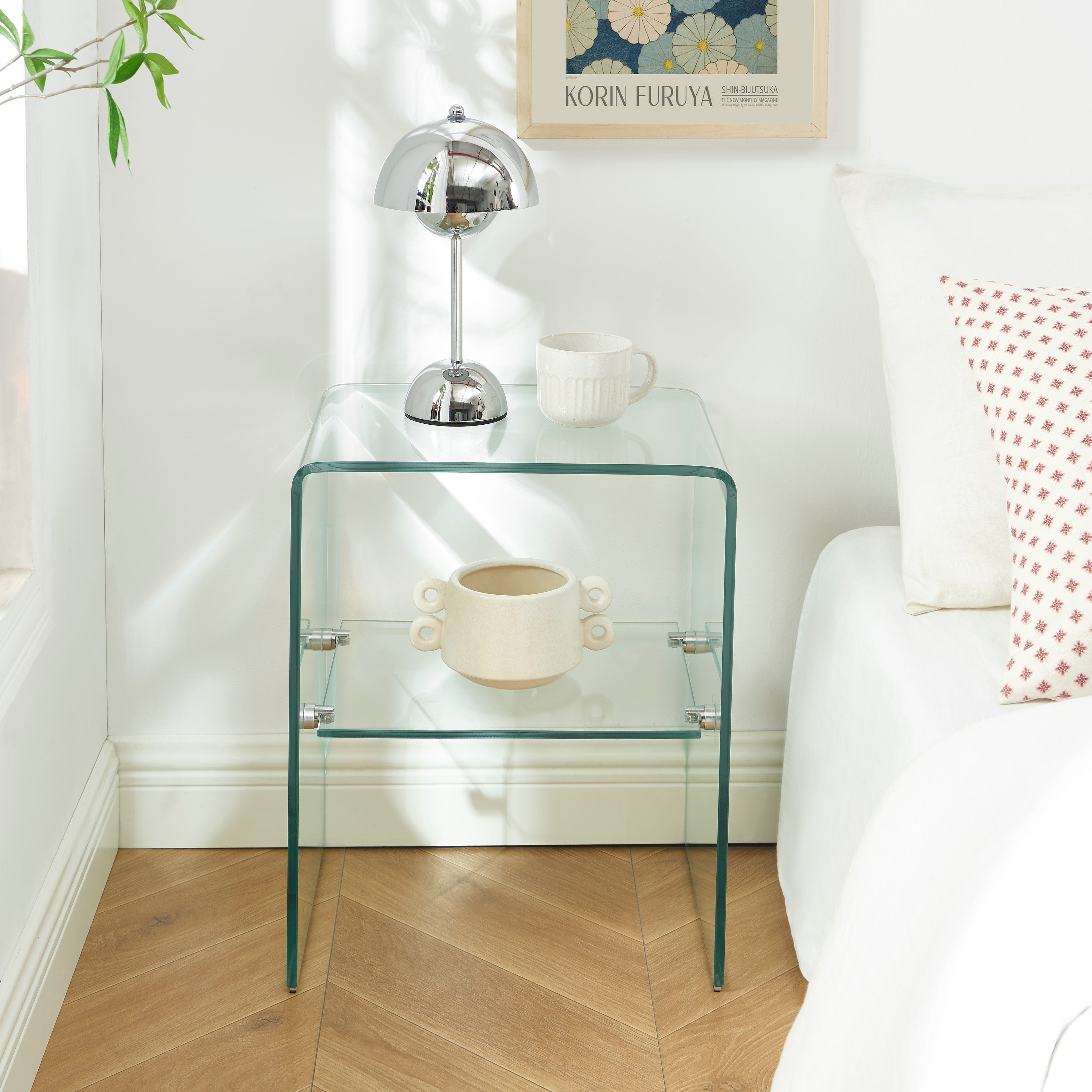 GINZA Tempered Glass and Metal Nightstand