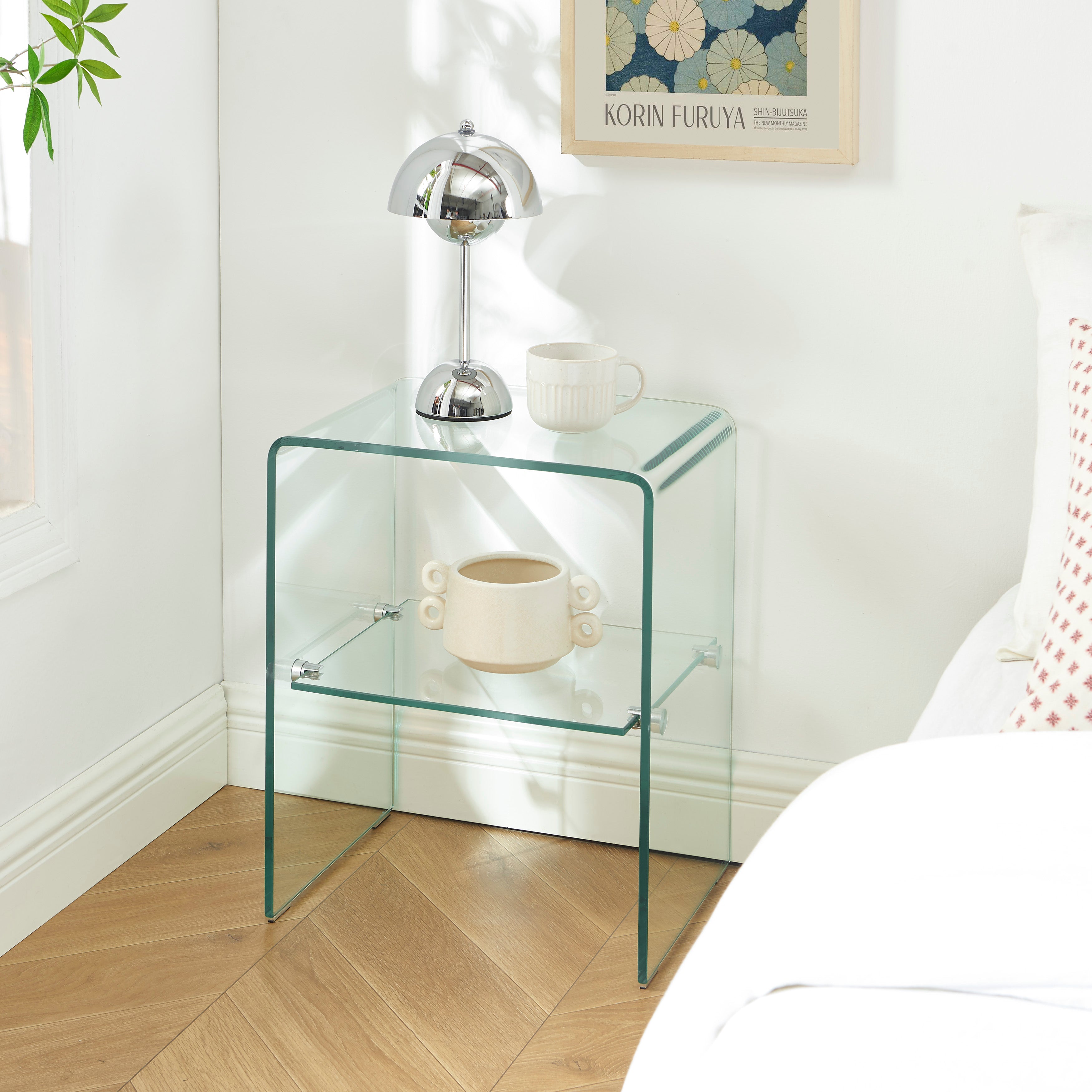 GINZA Tempered Glass and Metal Nightstand