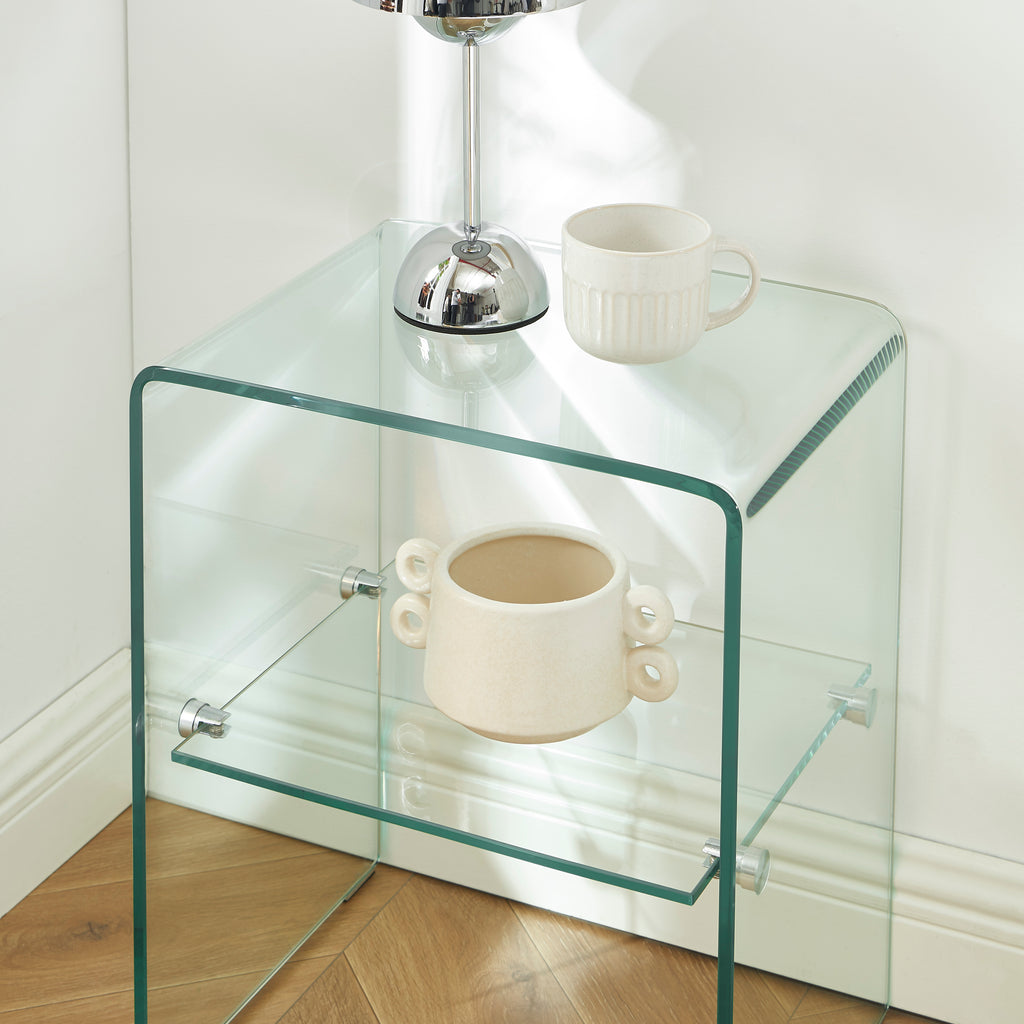 GINZA Tempered Glass and Metal Nightstand