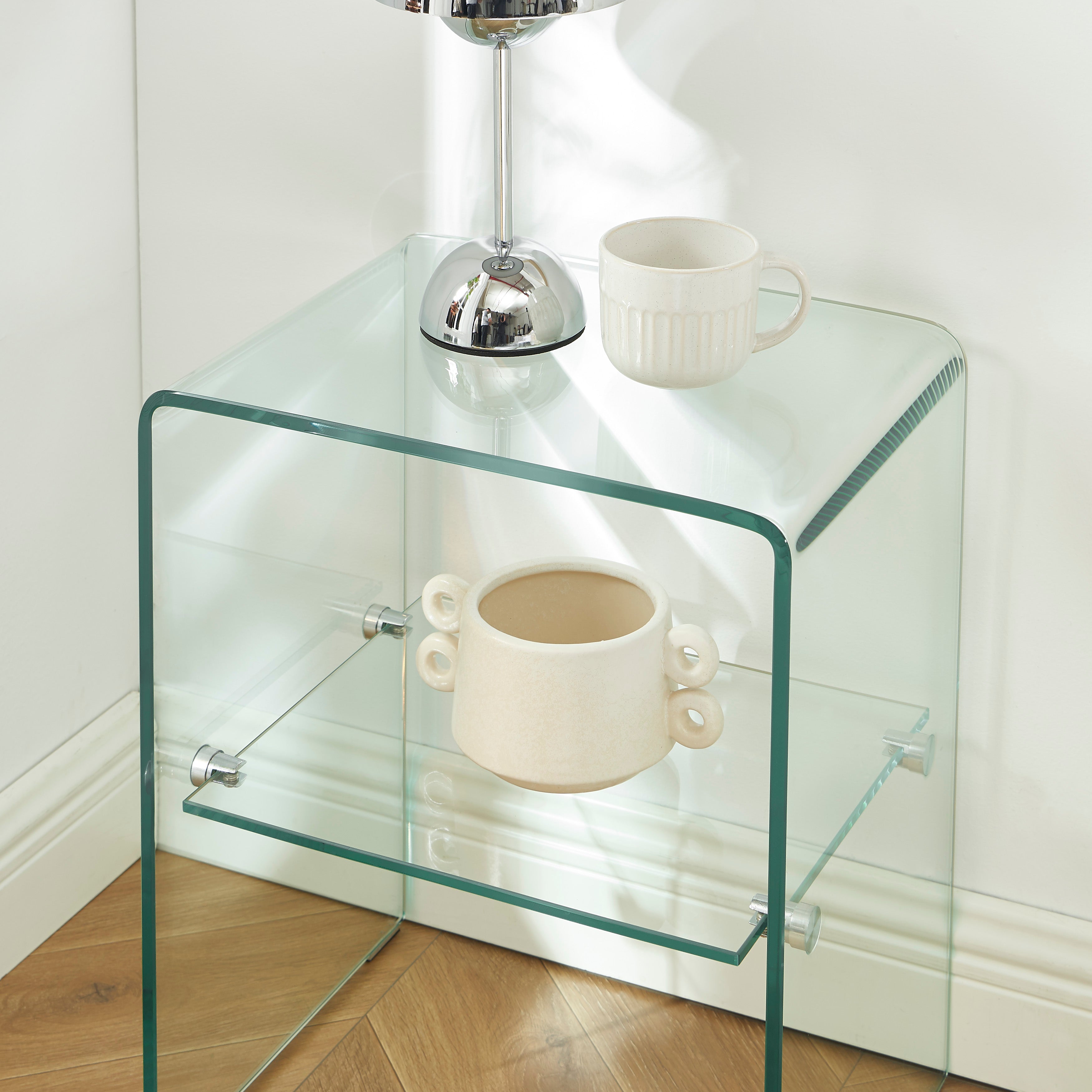 GINZA Tempered Glass and Metal Nightstand