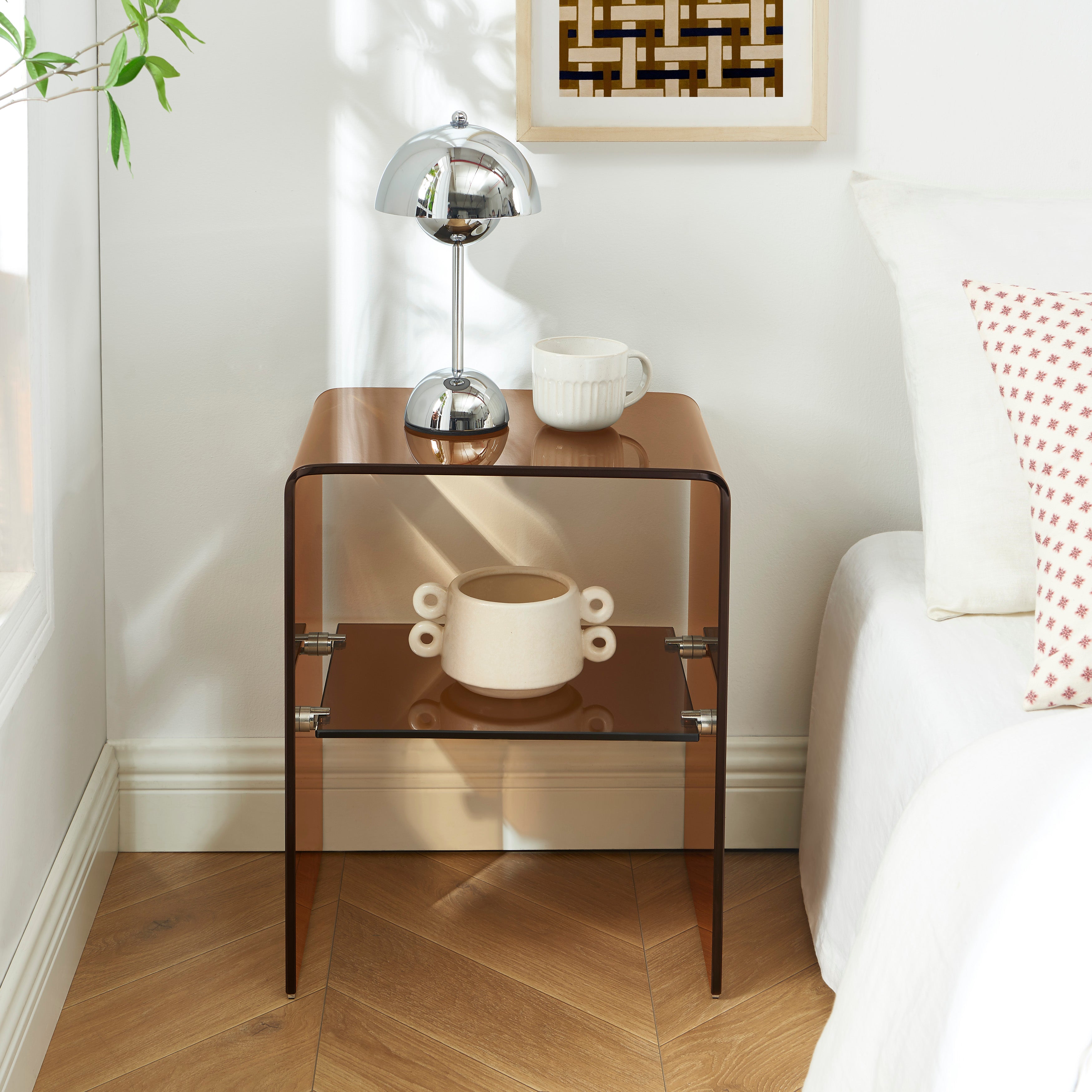 GINZA Tempered Glass and Metal Nightstand