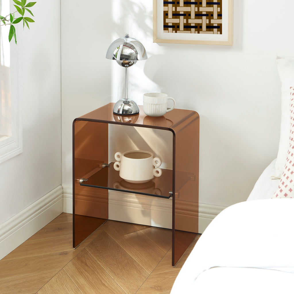 GINZA Tempered Glass and Metal Nightstand