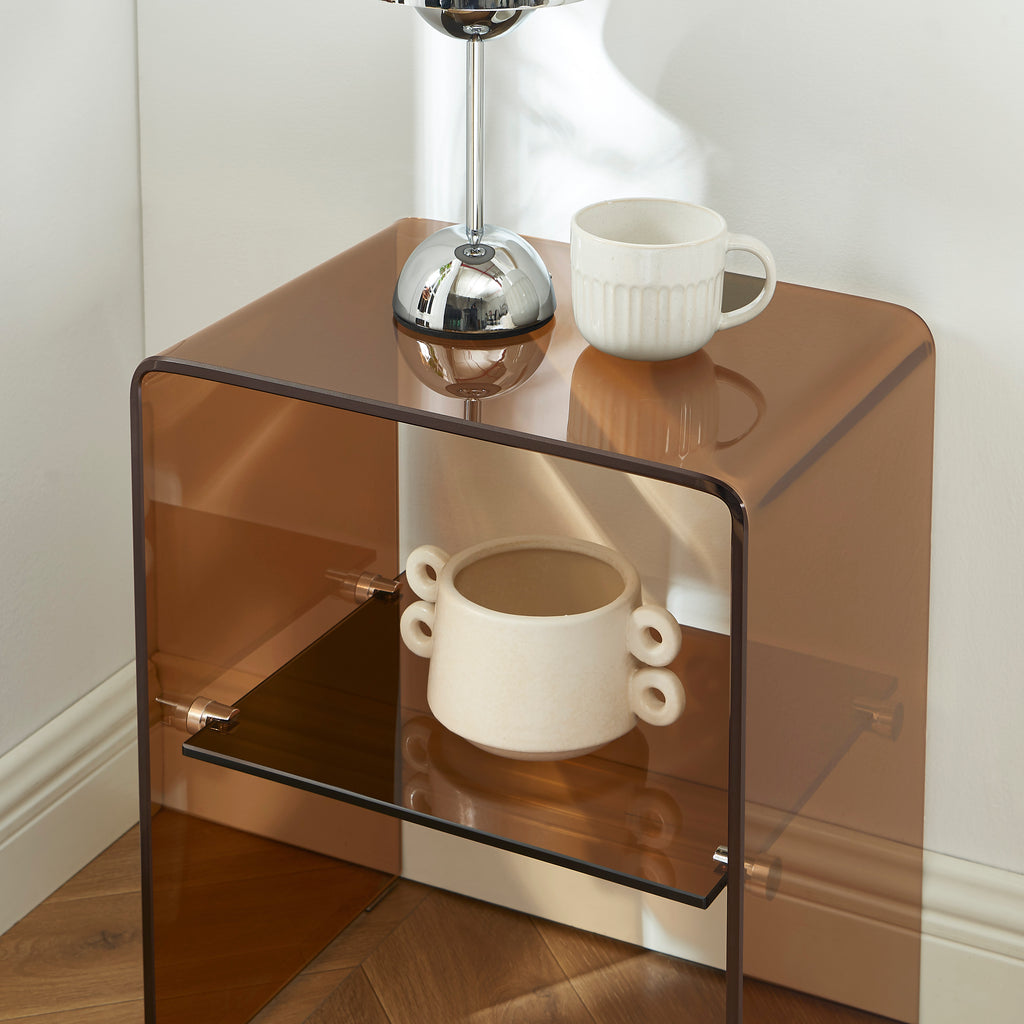 GINZA Tempered Glass and Metal Nightstand