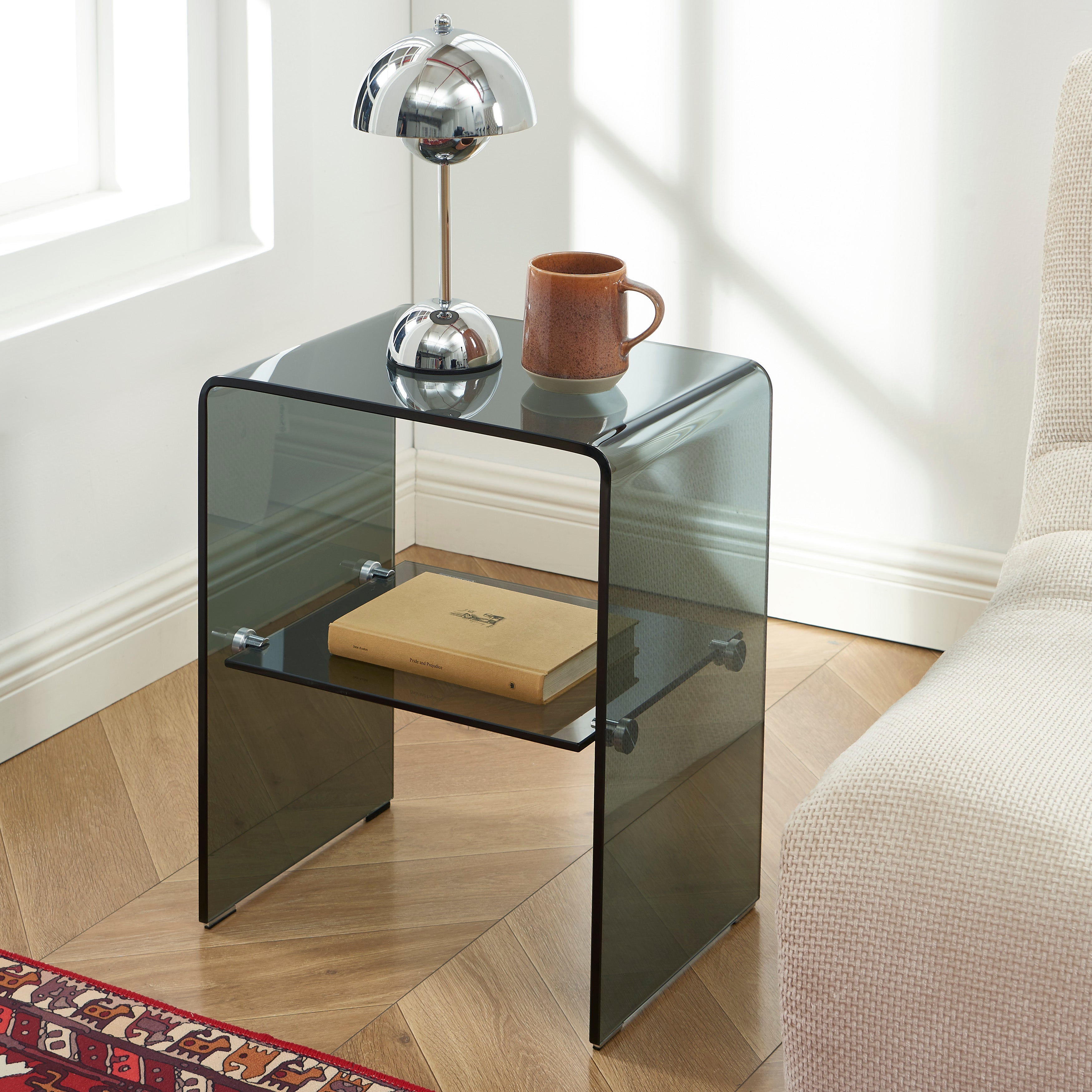 GINZA Tempered Glass and Metal Nightstand – Black