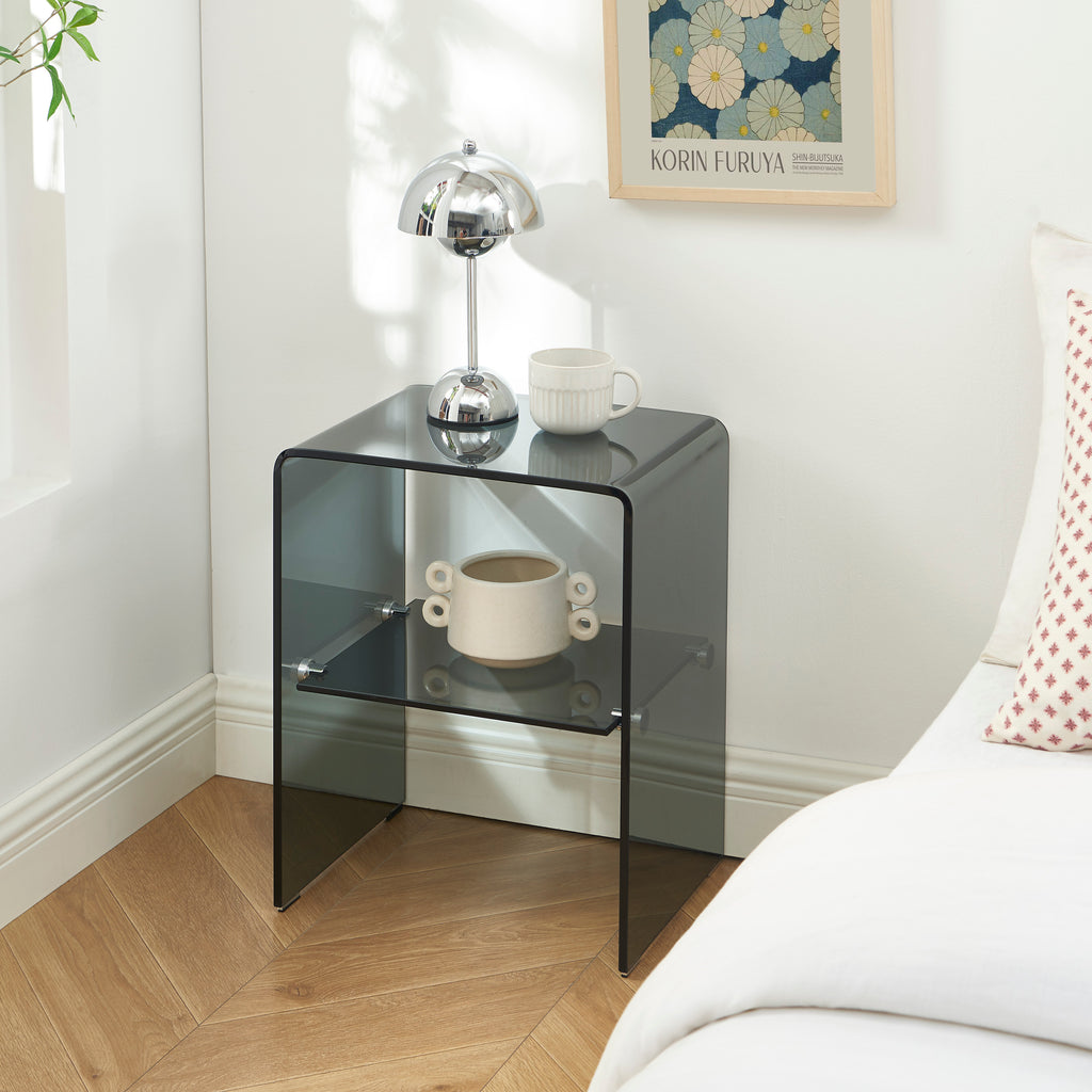 GINZA Tempered Glass and Metal Nightstand – Black