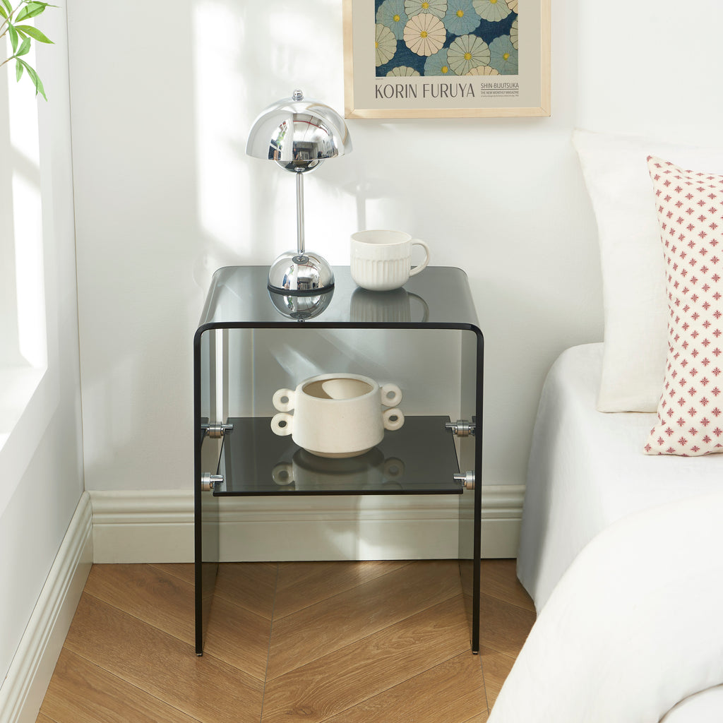 GINZA Tempered Glass and Metal Nightstand – Black