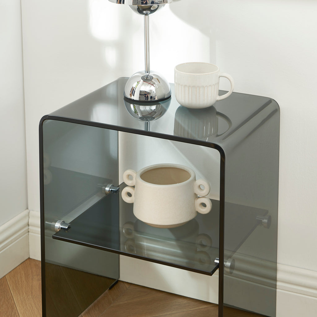 GINZA Tempered Glass and Metal Nightstand – Black