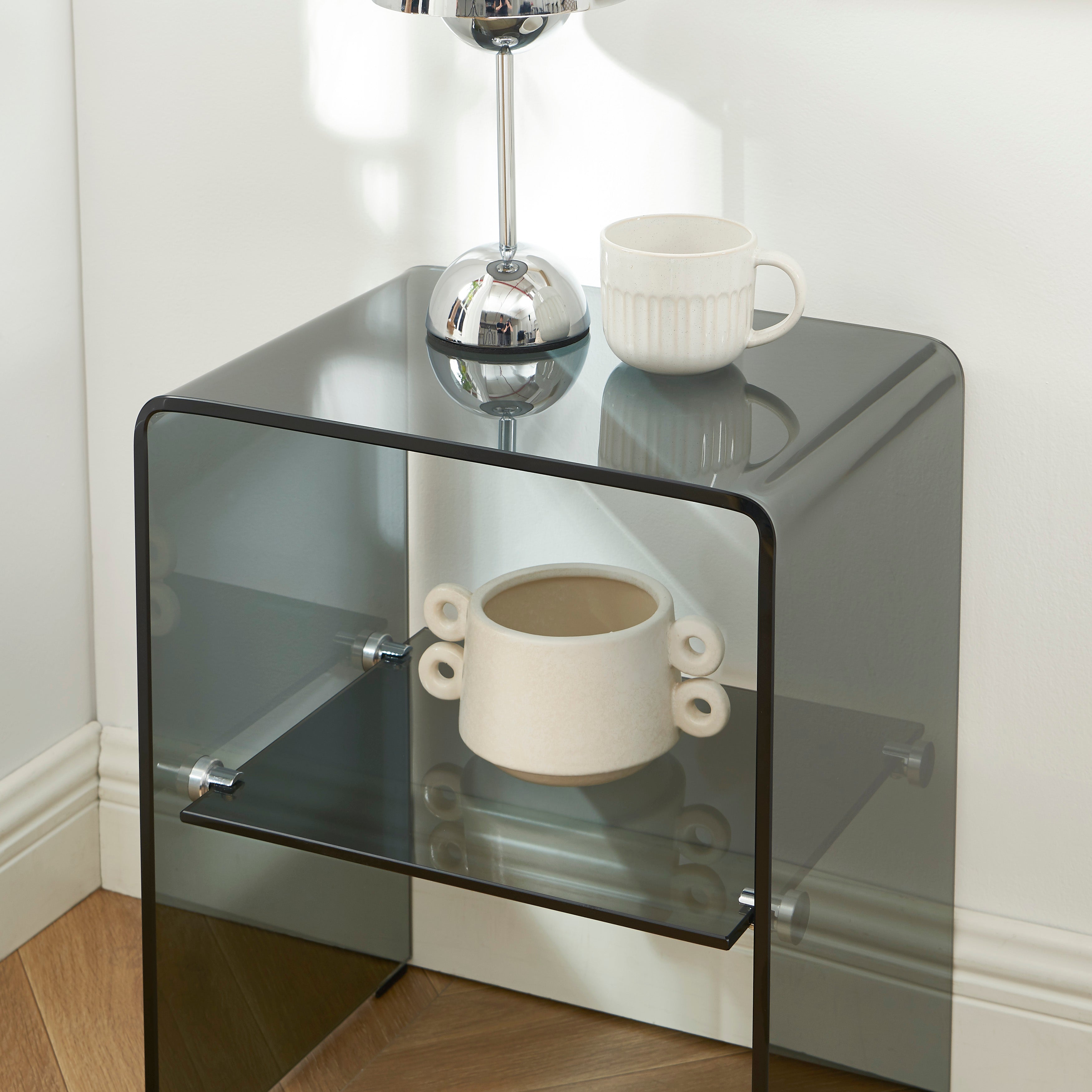 GINZA Tempered Glass and Metal Nightstand – Black