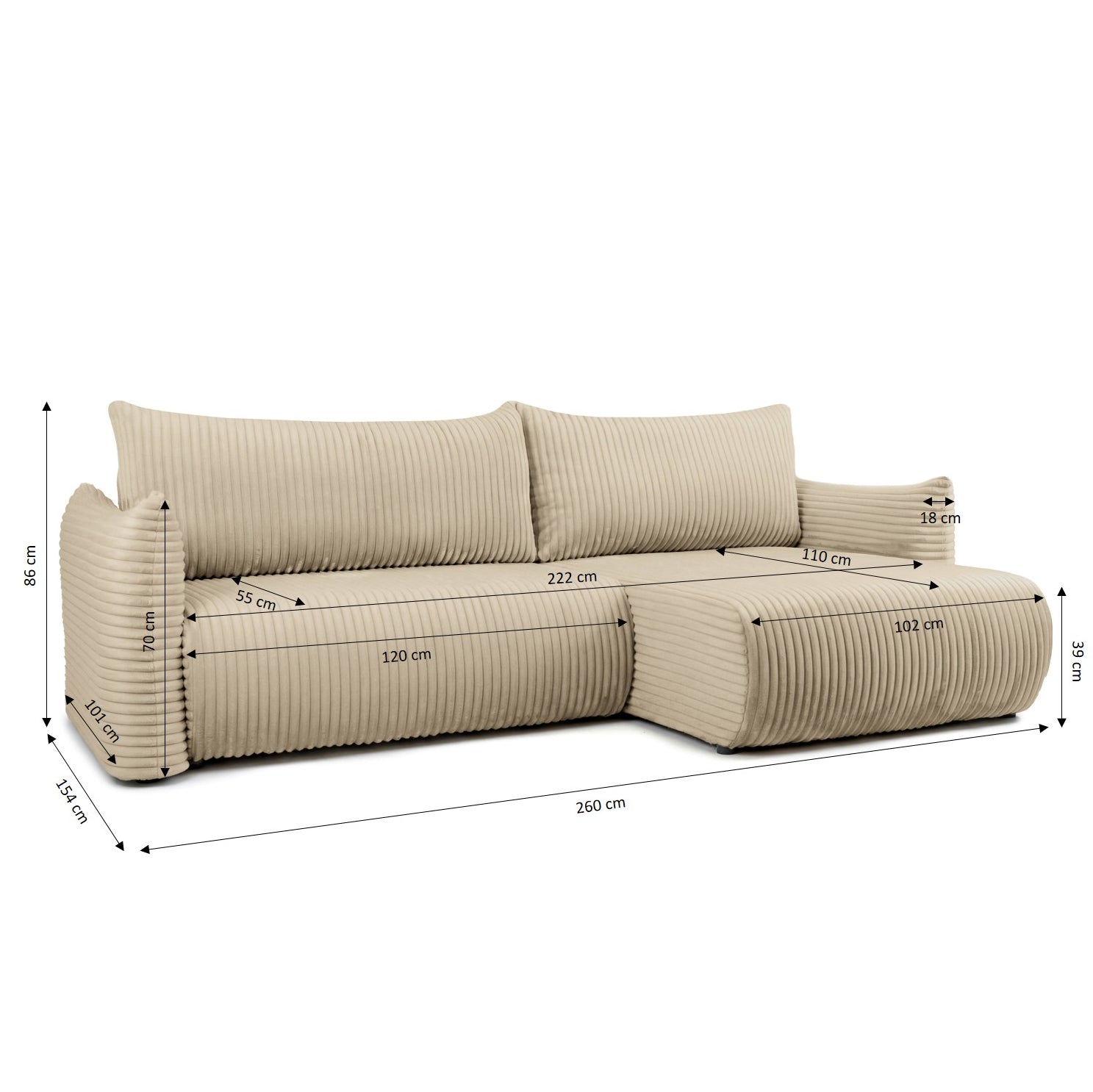 GLORIA 102.5'' Reversible Convertible Sectional Sofa - Beige