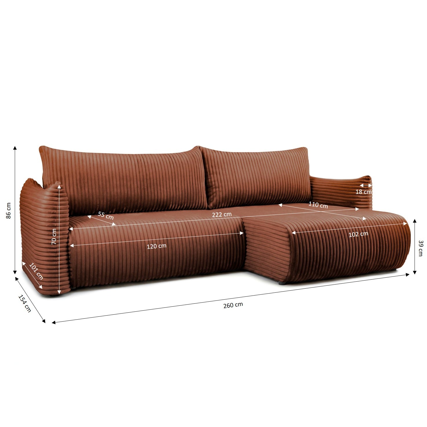 GLORIA 102.5'' Reversible Convertible Sectional Sofa - Terracotta