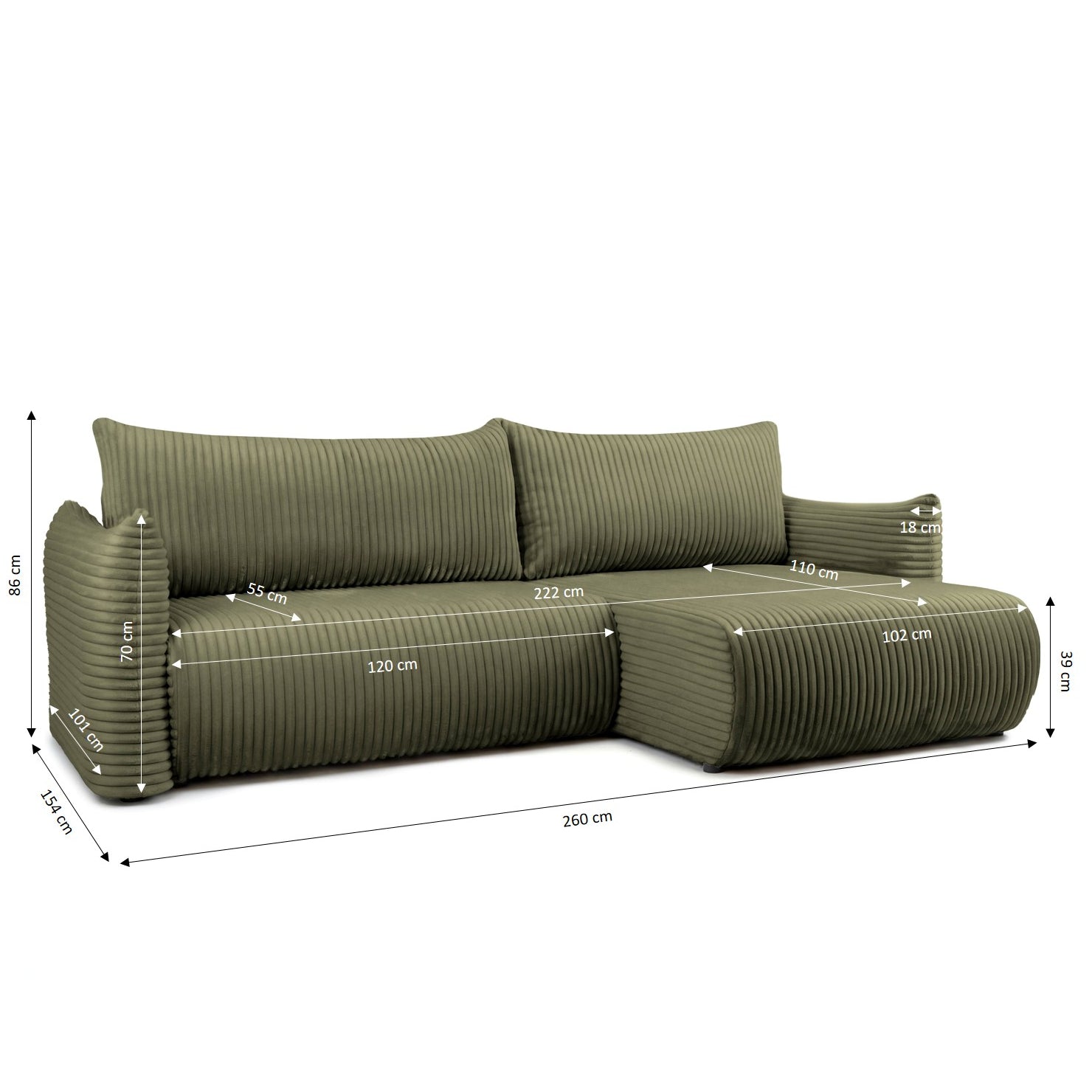 GLORIA 102.5'' Reversible Convertible Sectional Sofa - Green