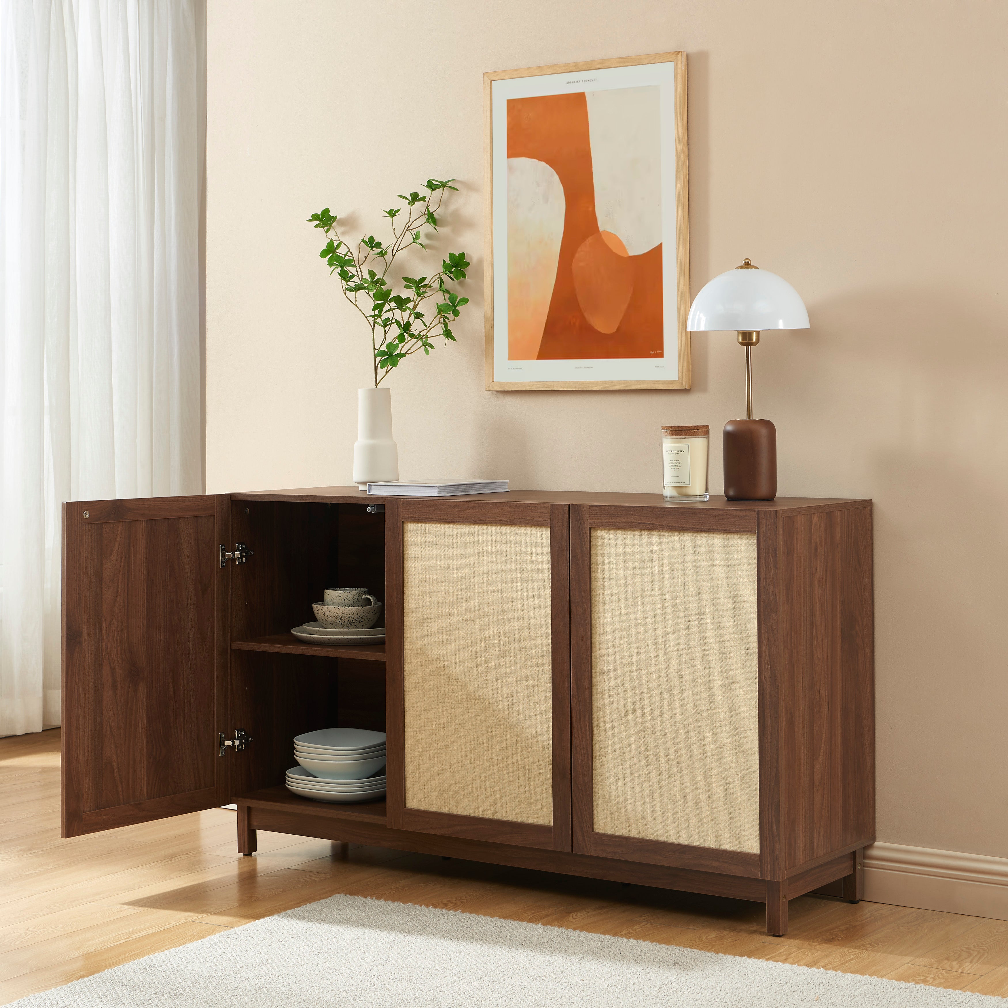 HARIA Highboard with Storage - Dark wood