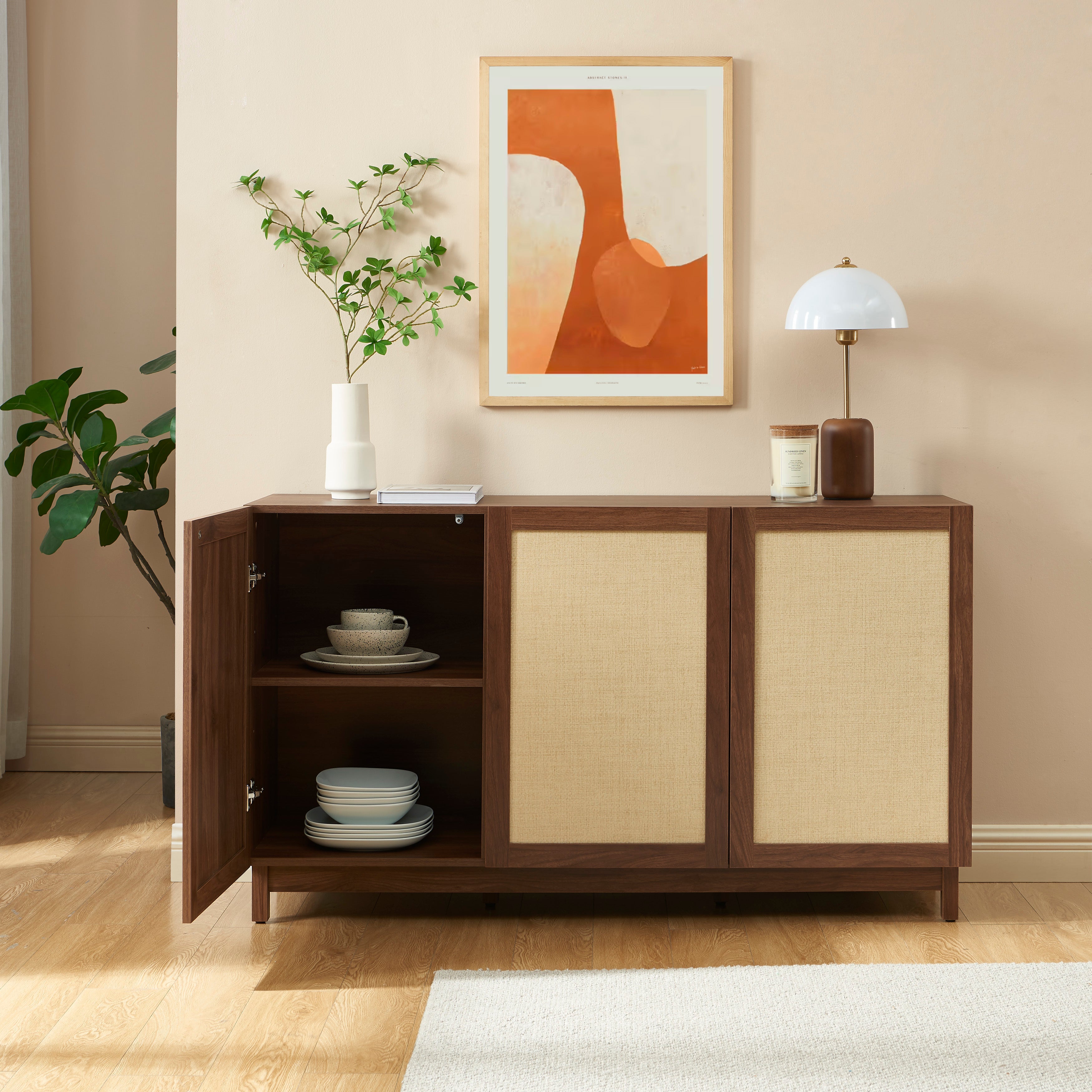 HARIA Highboard with Storage - Dark wood