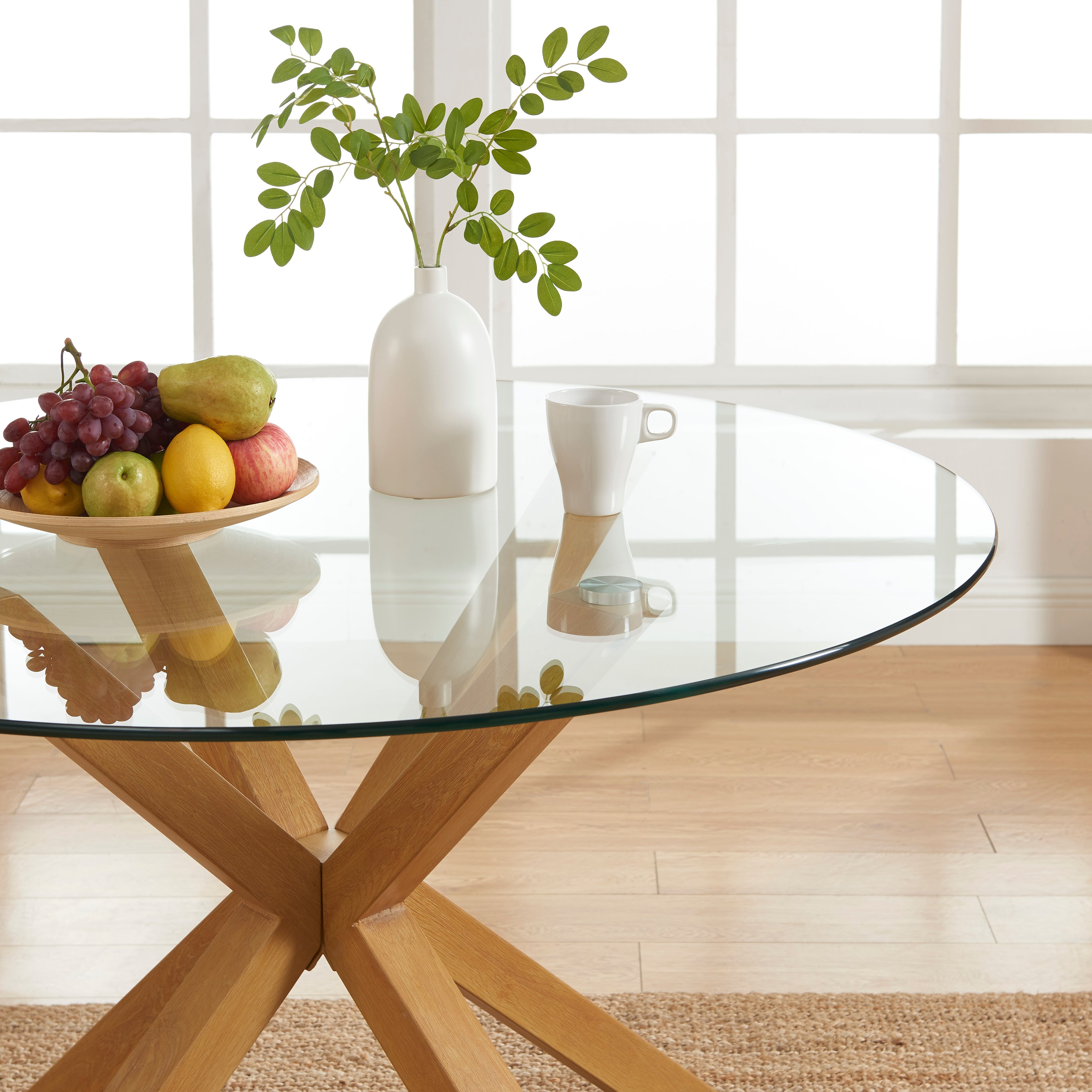 HARRY Round Solid Wood Dining Table - Transparent