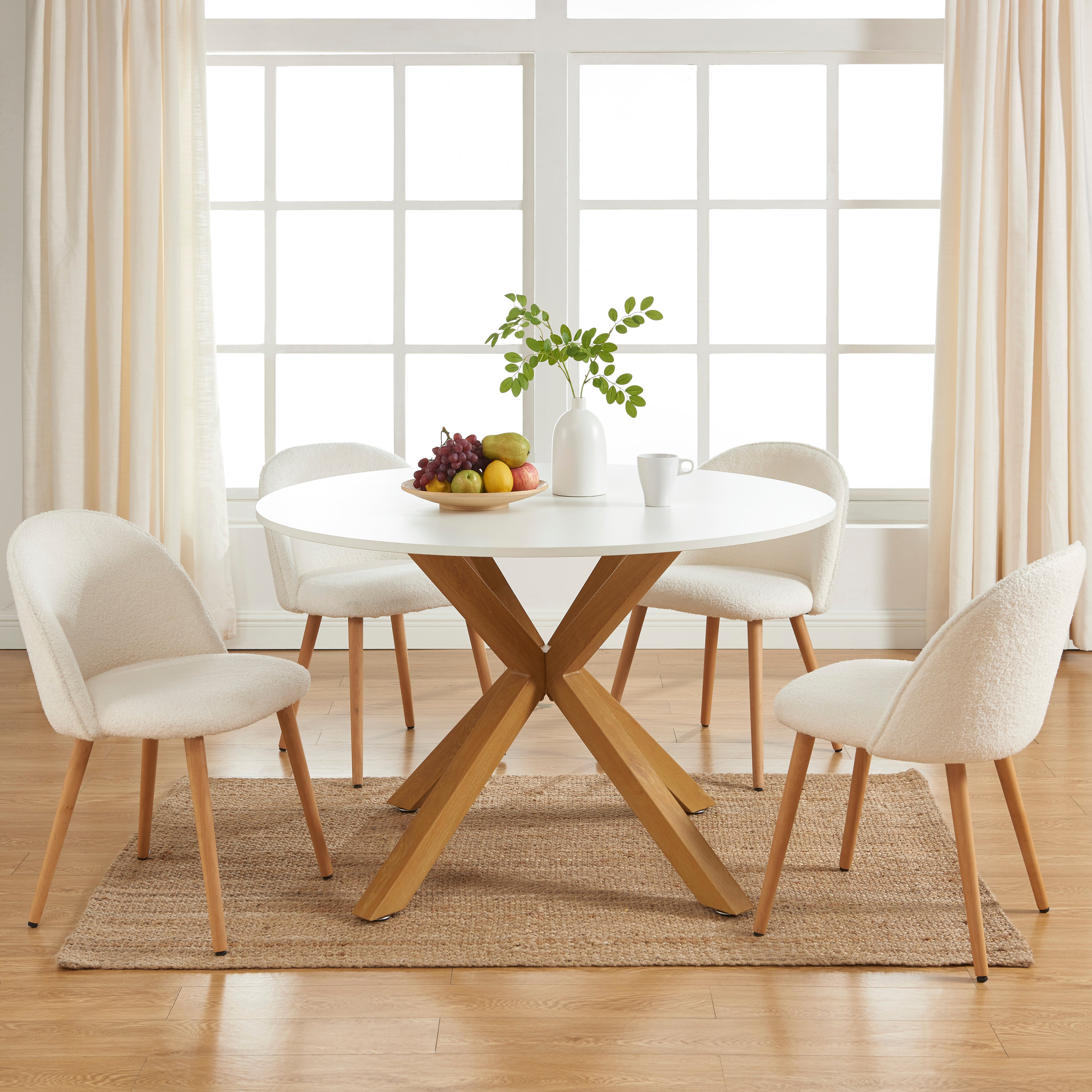 HARRY Round Solid Wood Dining Table - White