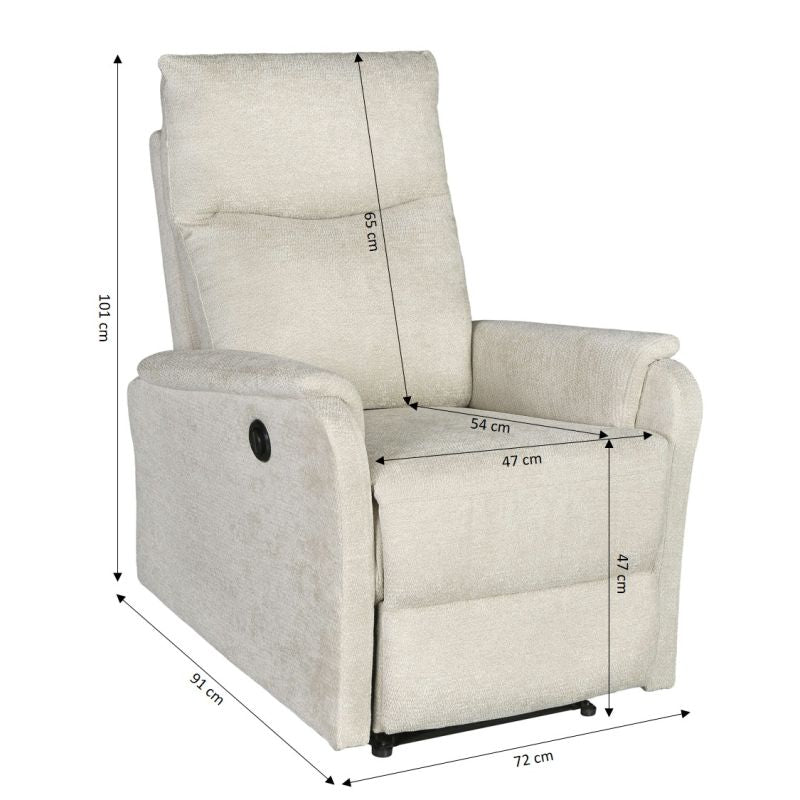Electric Recliner Armchair Argoli 1 Seater Fabric – Beige
