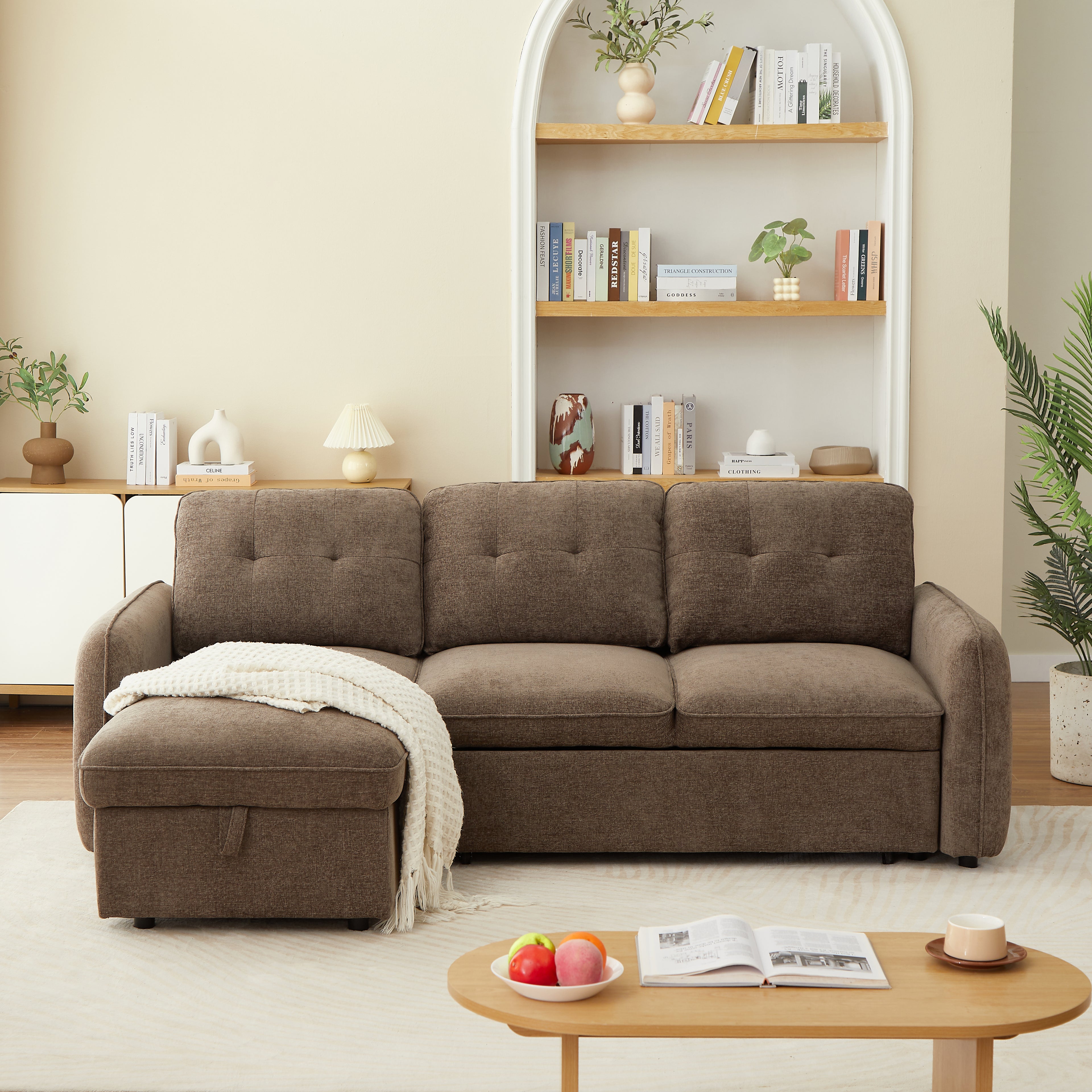 IMPA 93'' Reversible Convertible Sectional Sofa - Brown