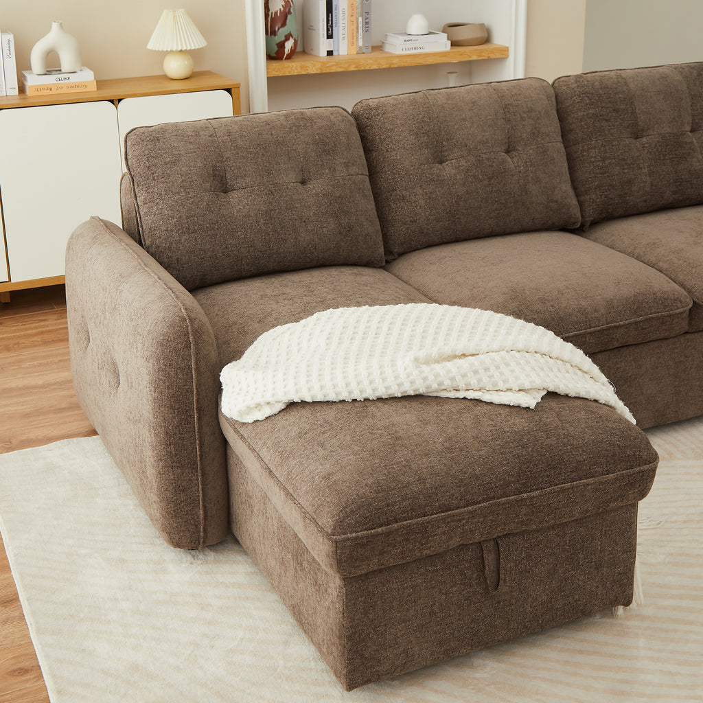 IMPA 93'' Reversible Convertible Sectional Sofa - Brown