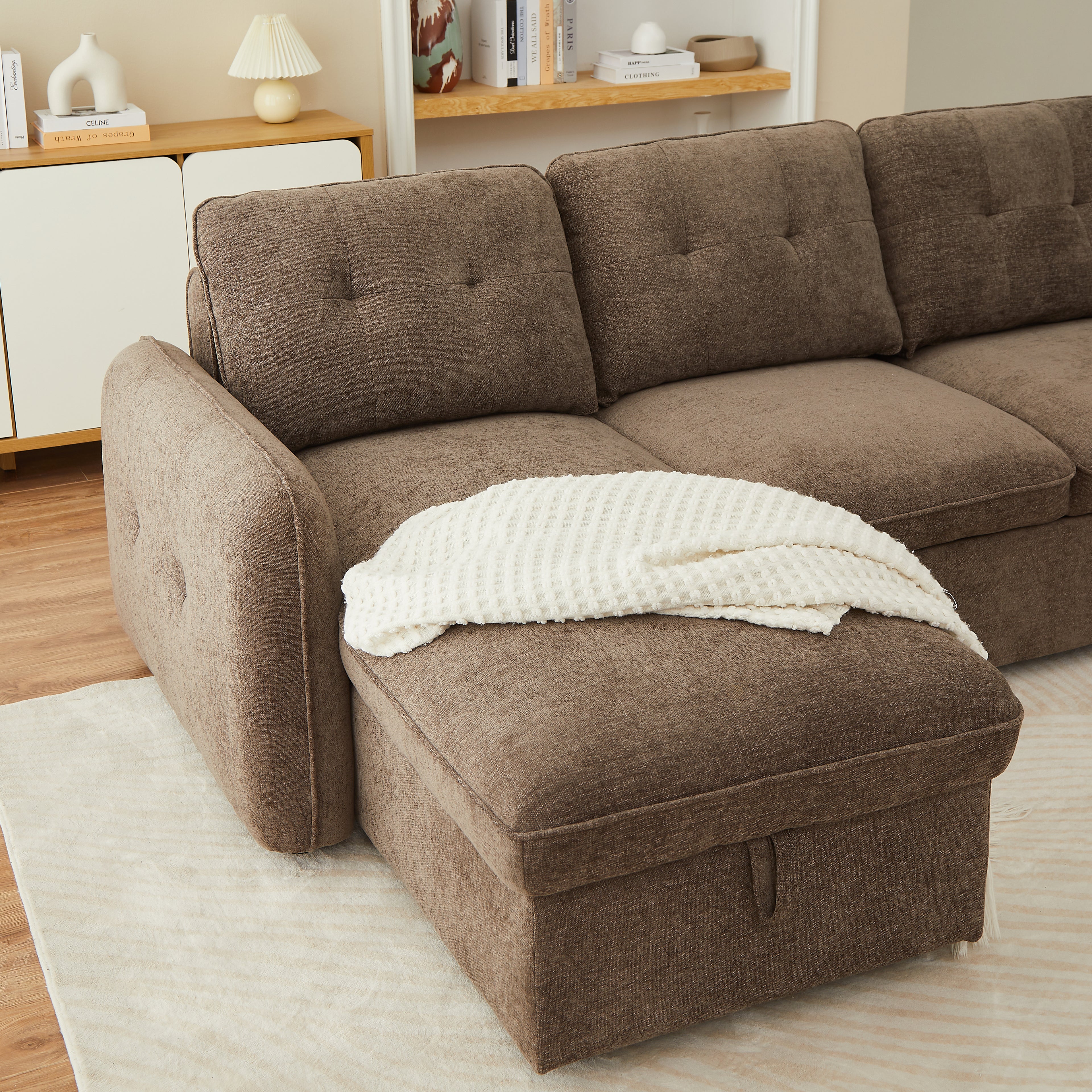 IMPA 93'' Reversible Convertible Sectional Sofa - Brown