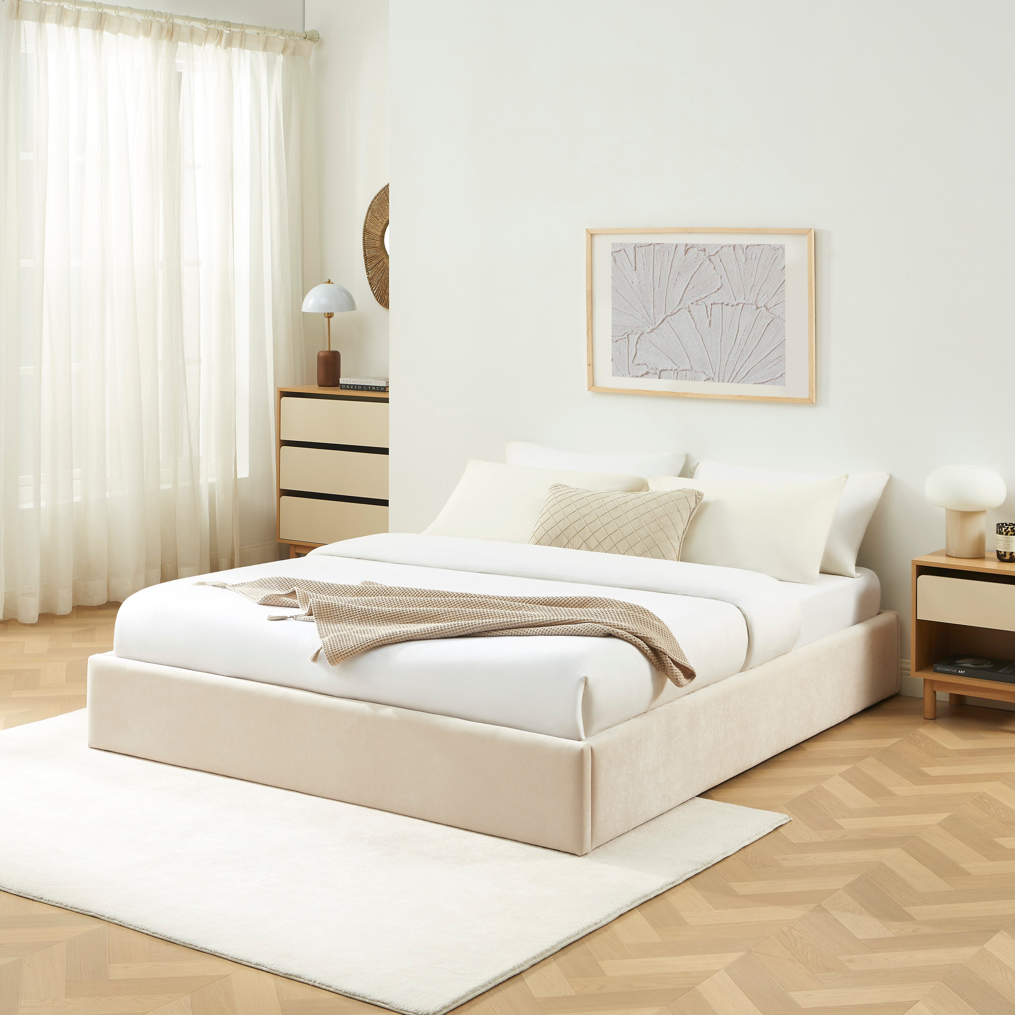IVY Storage Bed 63" x 79" Upholstered Bed - Beige