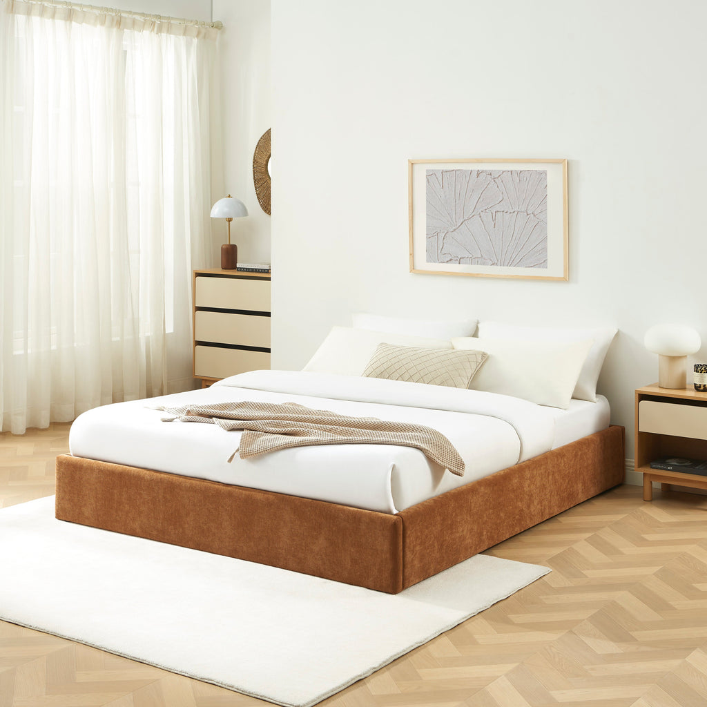 Storage Bed Ivy 160x200 Fabric Brown With Slatted Base – Brown