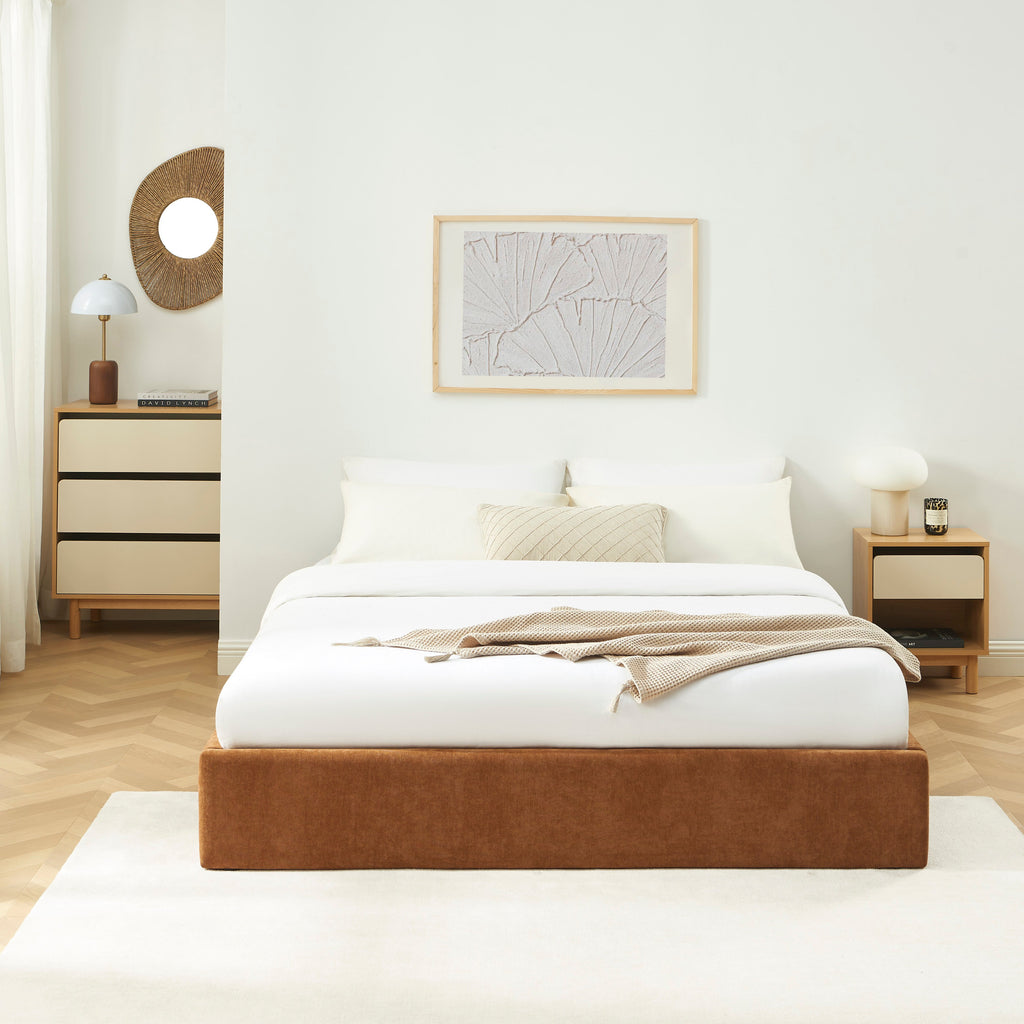 Storage Bed Ivy 160x200 Fabric Brown With Slatted Base – Brown