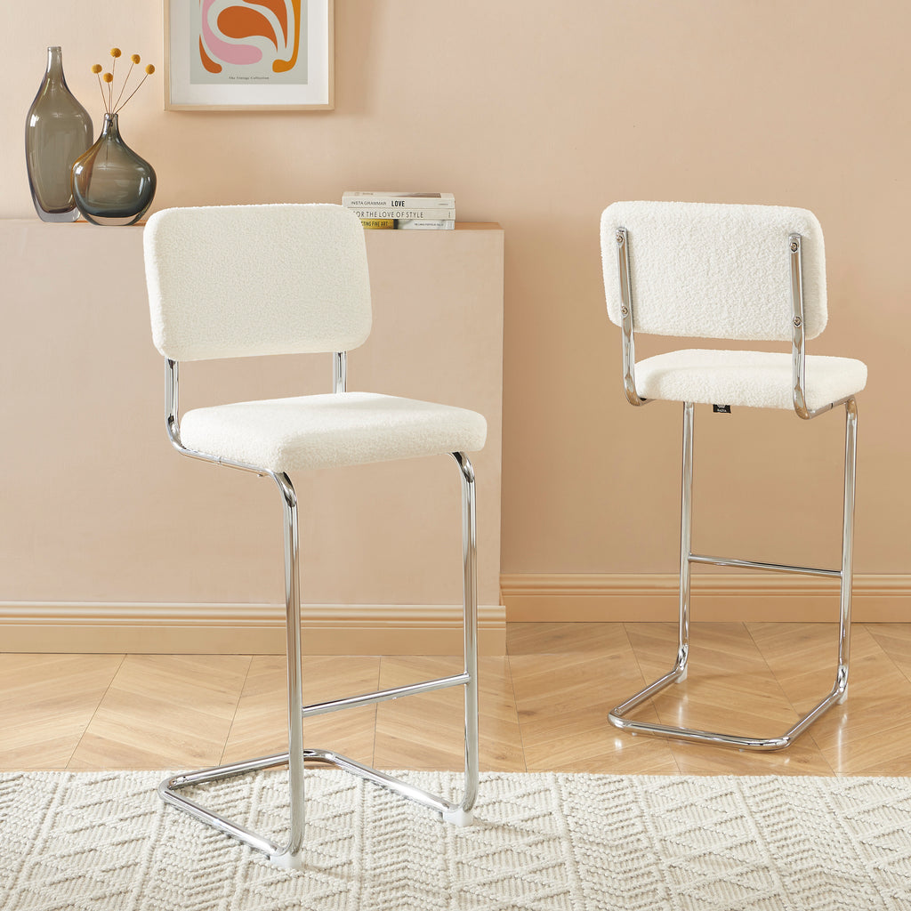 JACK Set of 2 Upholstered Bar Stools – White