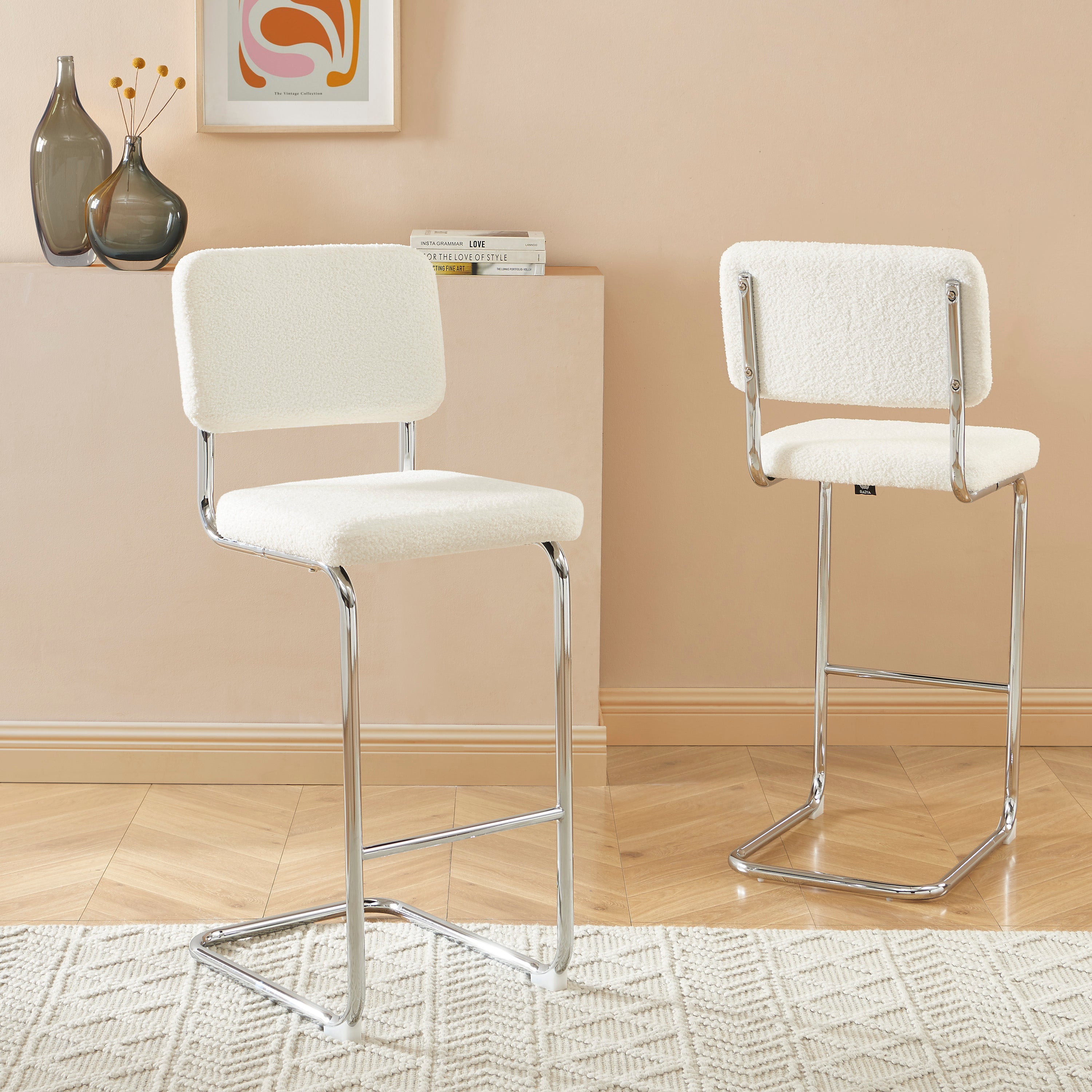 JACK Set of 2 Upholstered Bar Stools – White