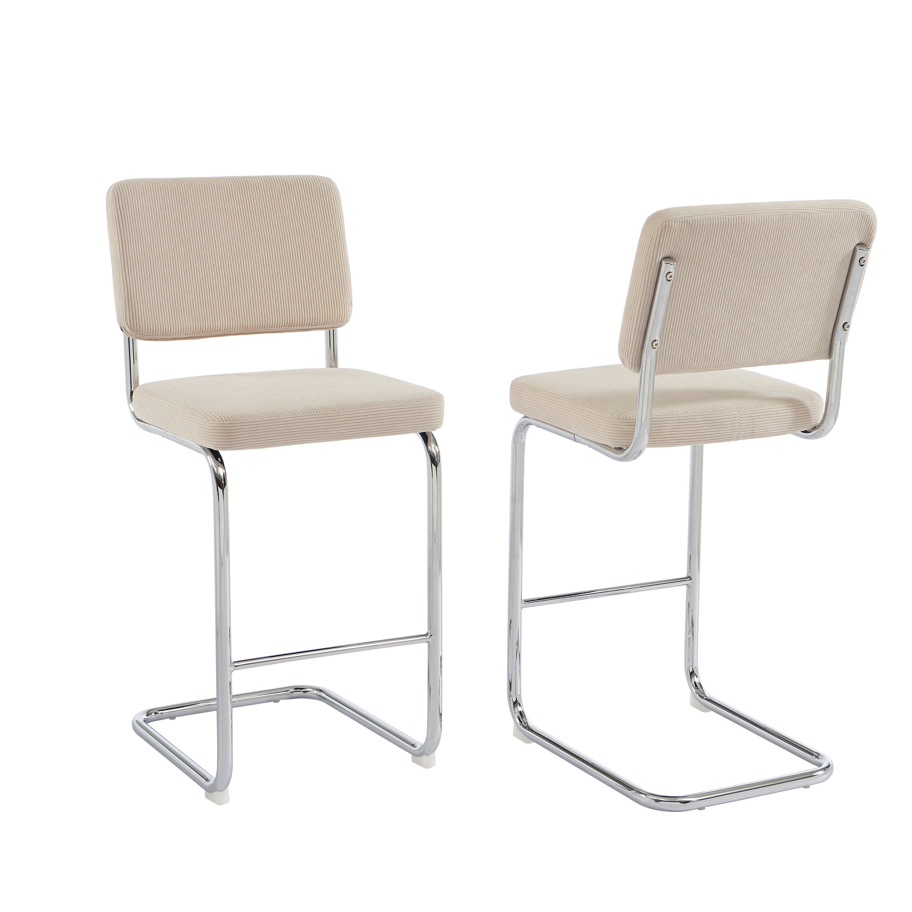 JACK Set of 2 Upholstered Bar Stools – Beige