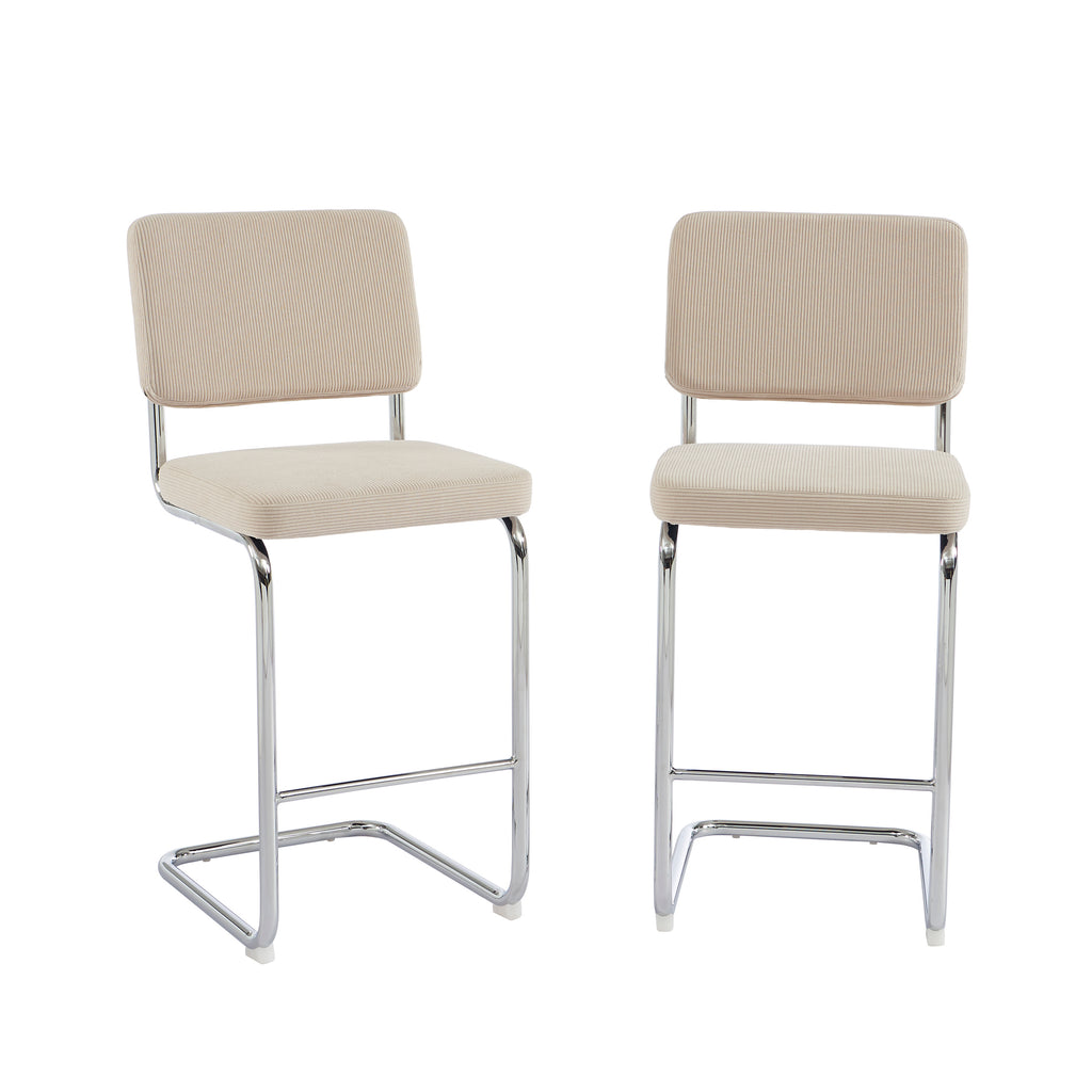 JACK Set of 2 Upholstered Bar Stools – Beige