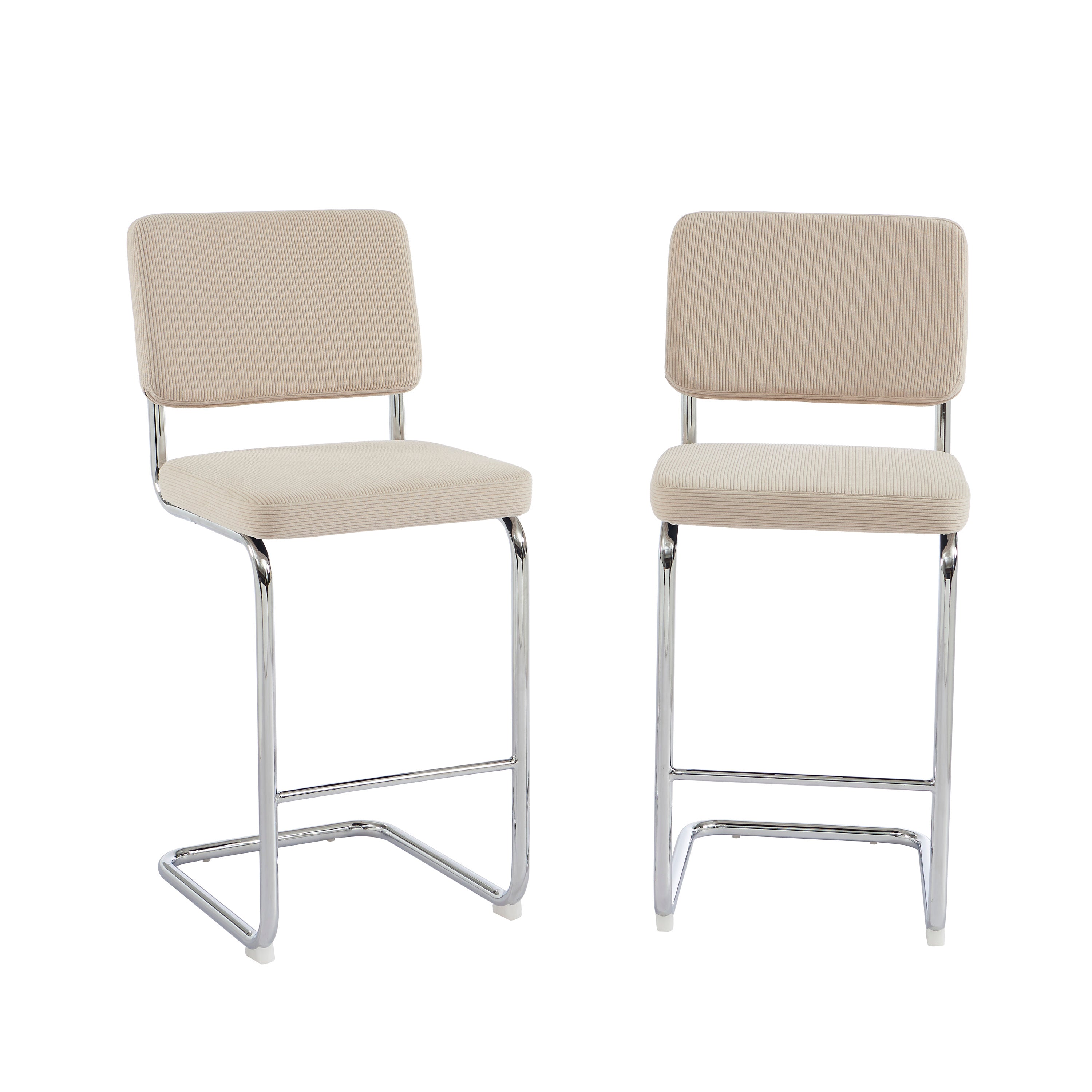 JACK Set of 2 Upholstered Bar Stools – Beige