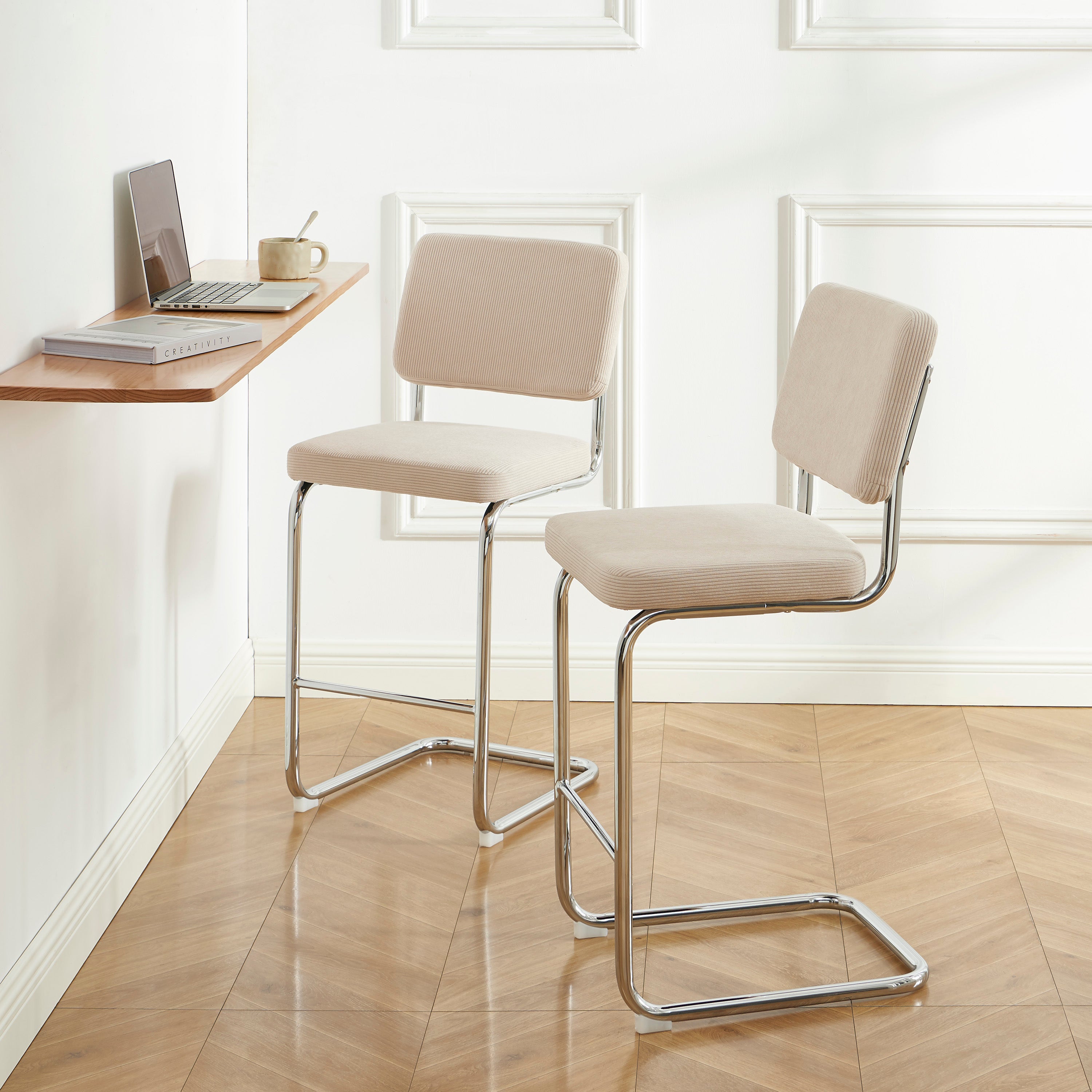 JACK Set of 2 Upholstered Bar Stools – Beige