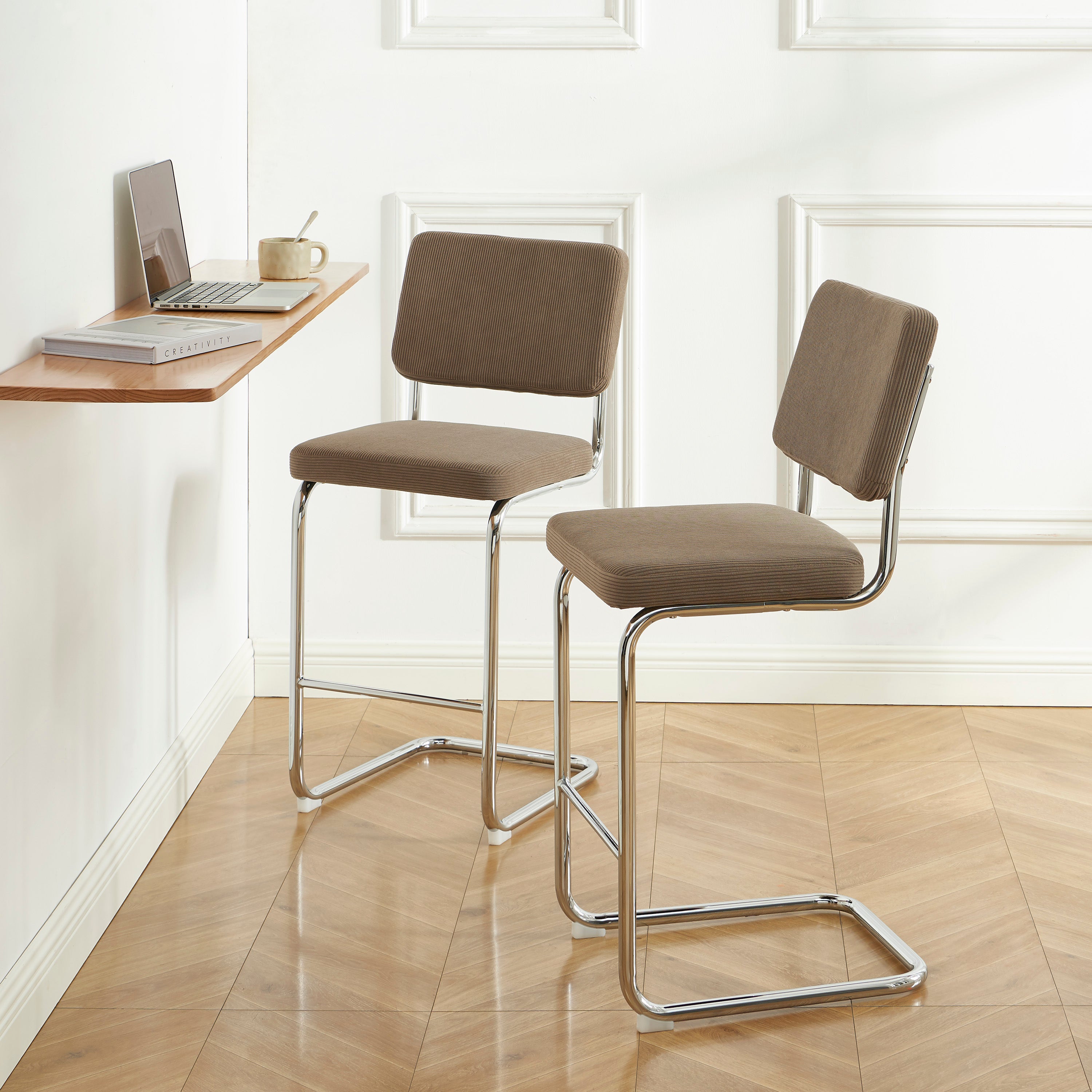 JACK Set of 2 Upholstered Bar Stools – Greige